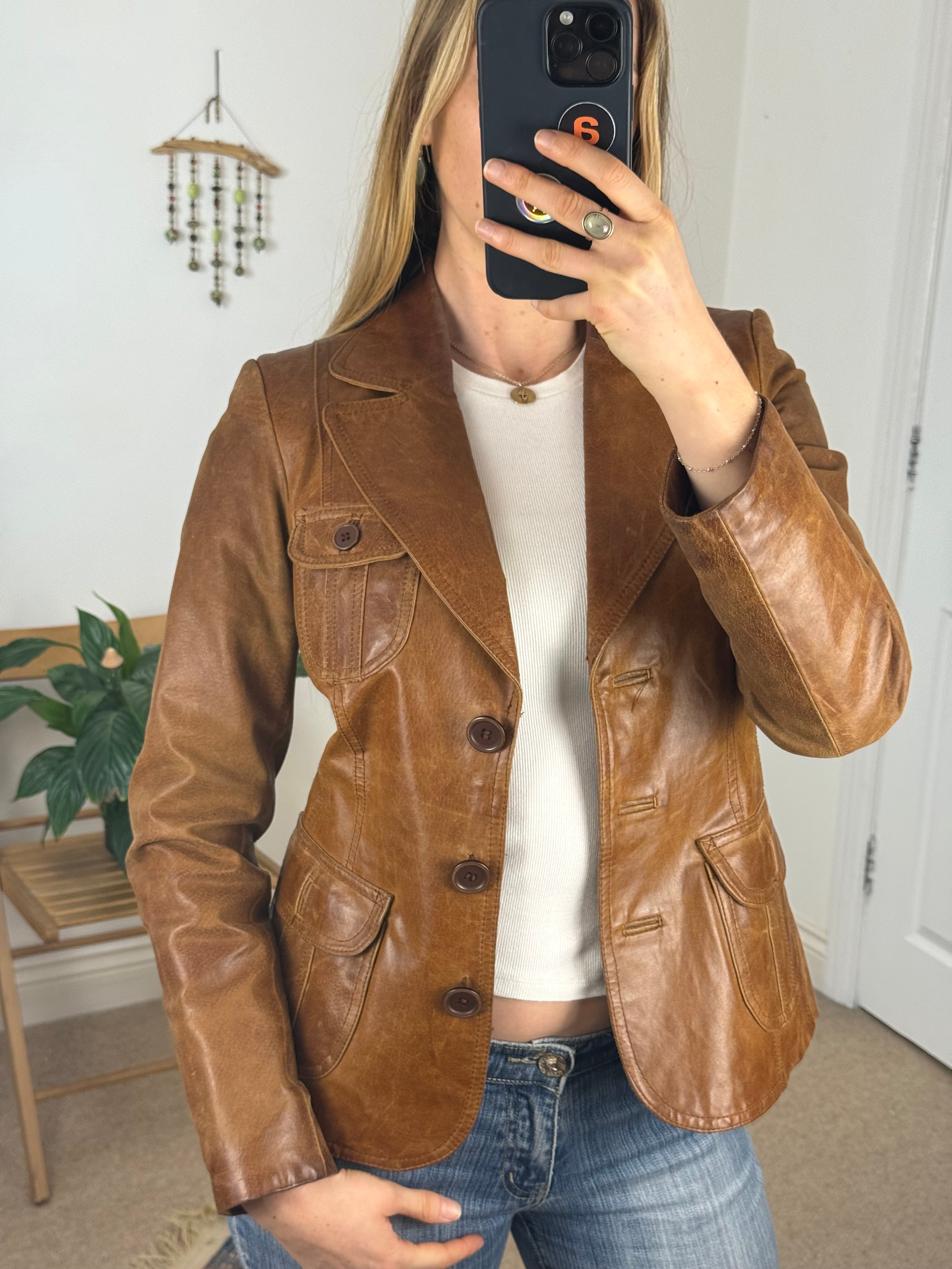90's Y2K Brown Genuine Leather Jacket