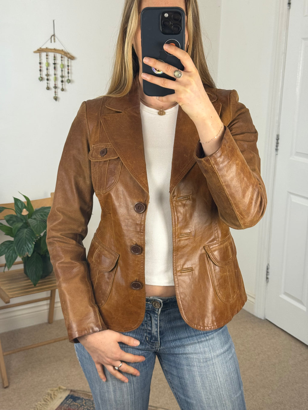 90's Y2K Brown Genuine Leather Jacket