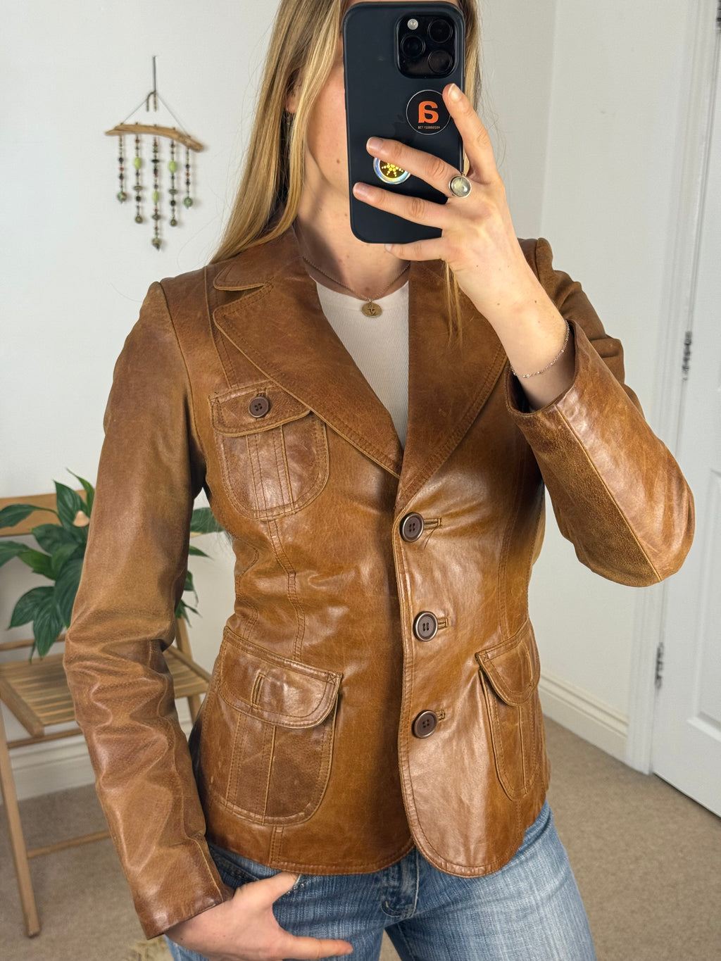 90's Y2K Brown Genuine Leather Jacket