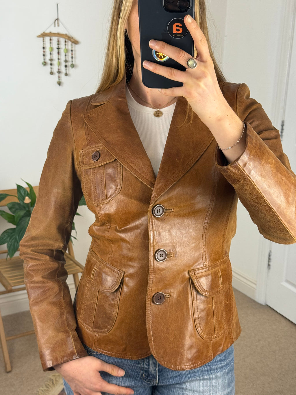 90's Y2K Brown Genuine Leather Jacket