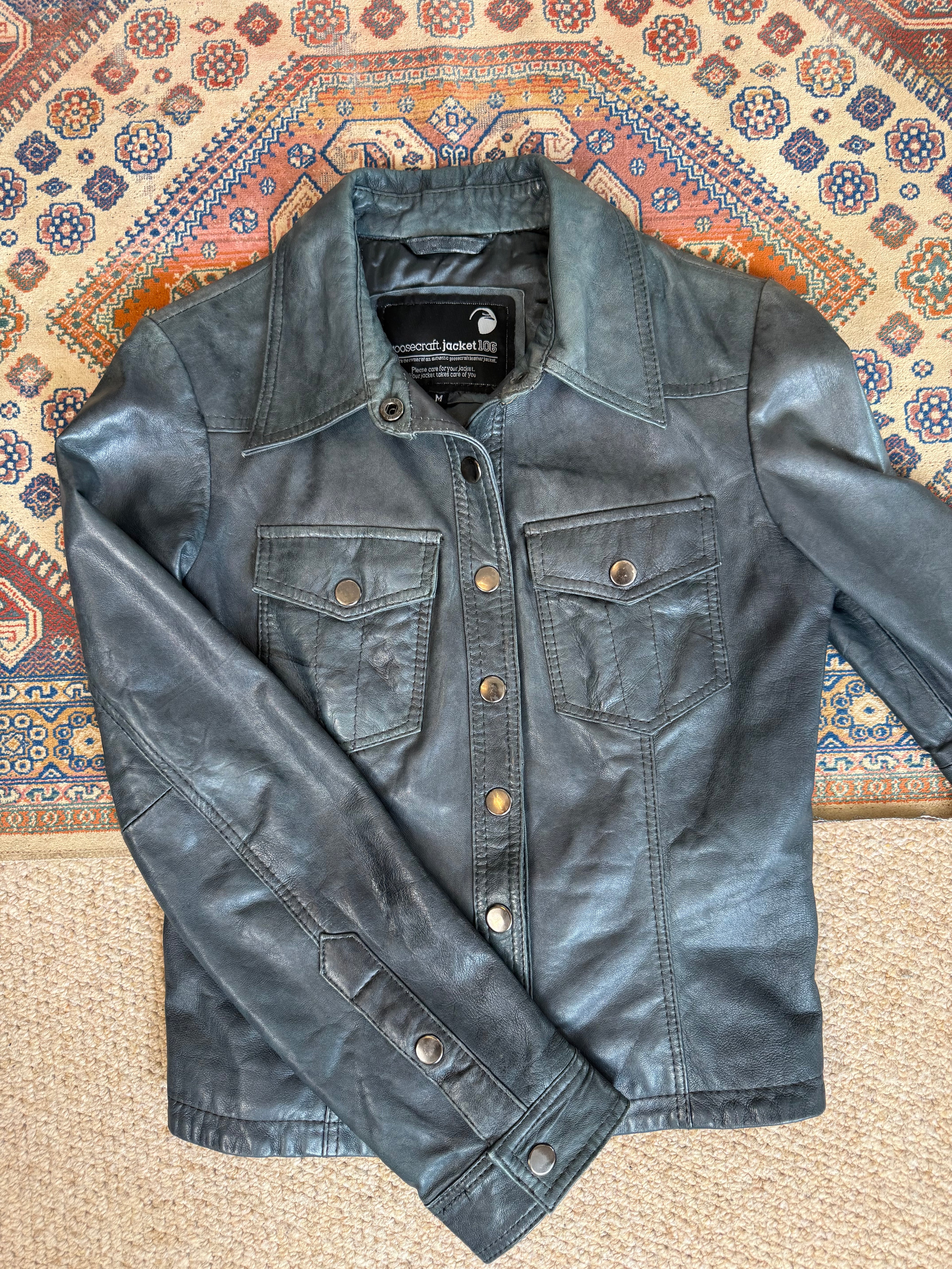 90's Y2K Smokey Blue Vintage Leather Jacket