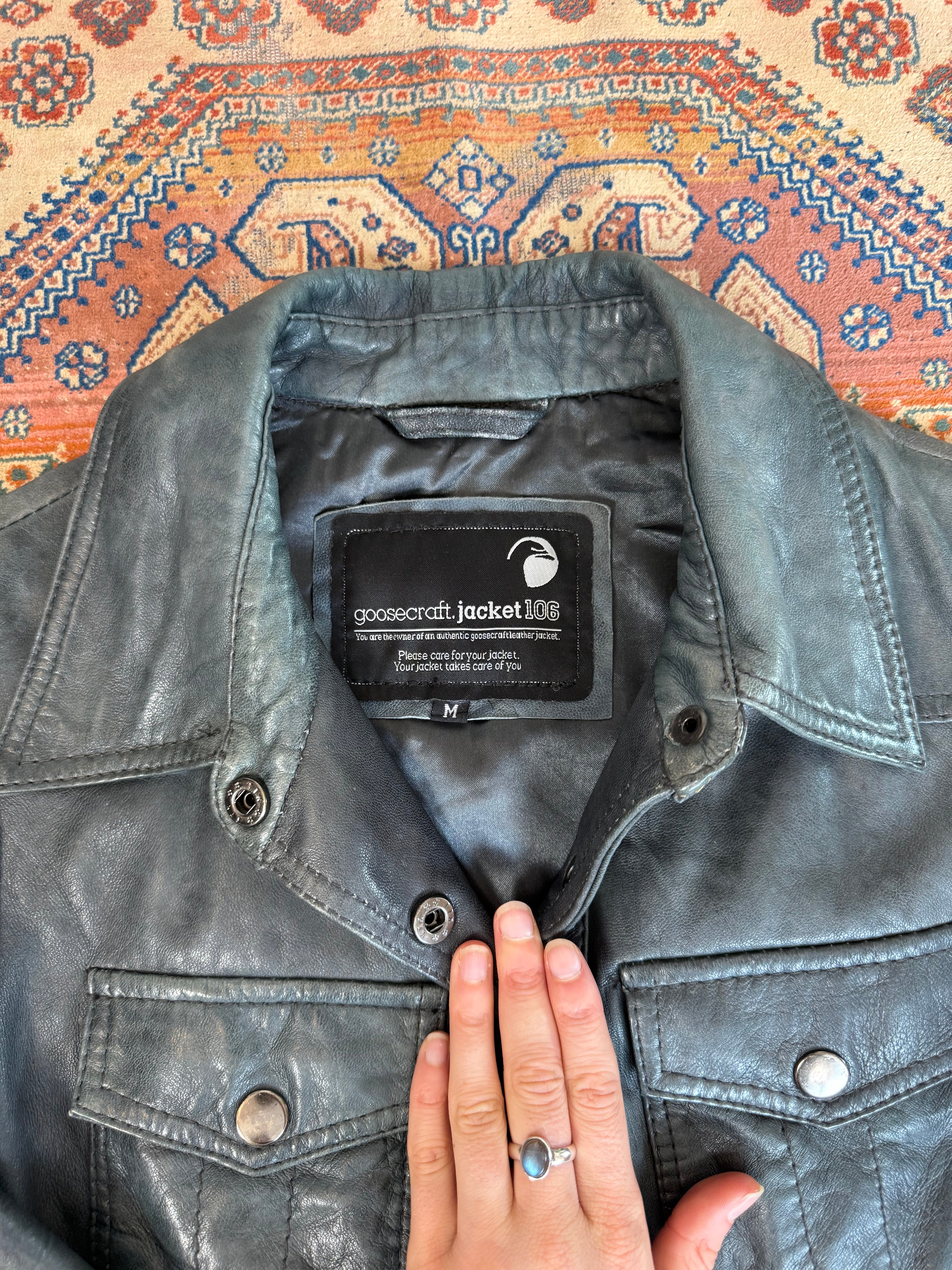 90's Y2K Smokey Blue Vintage Leather Jacket