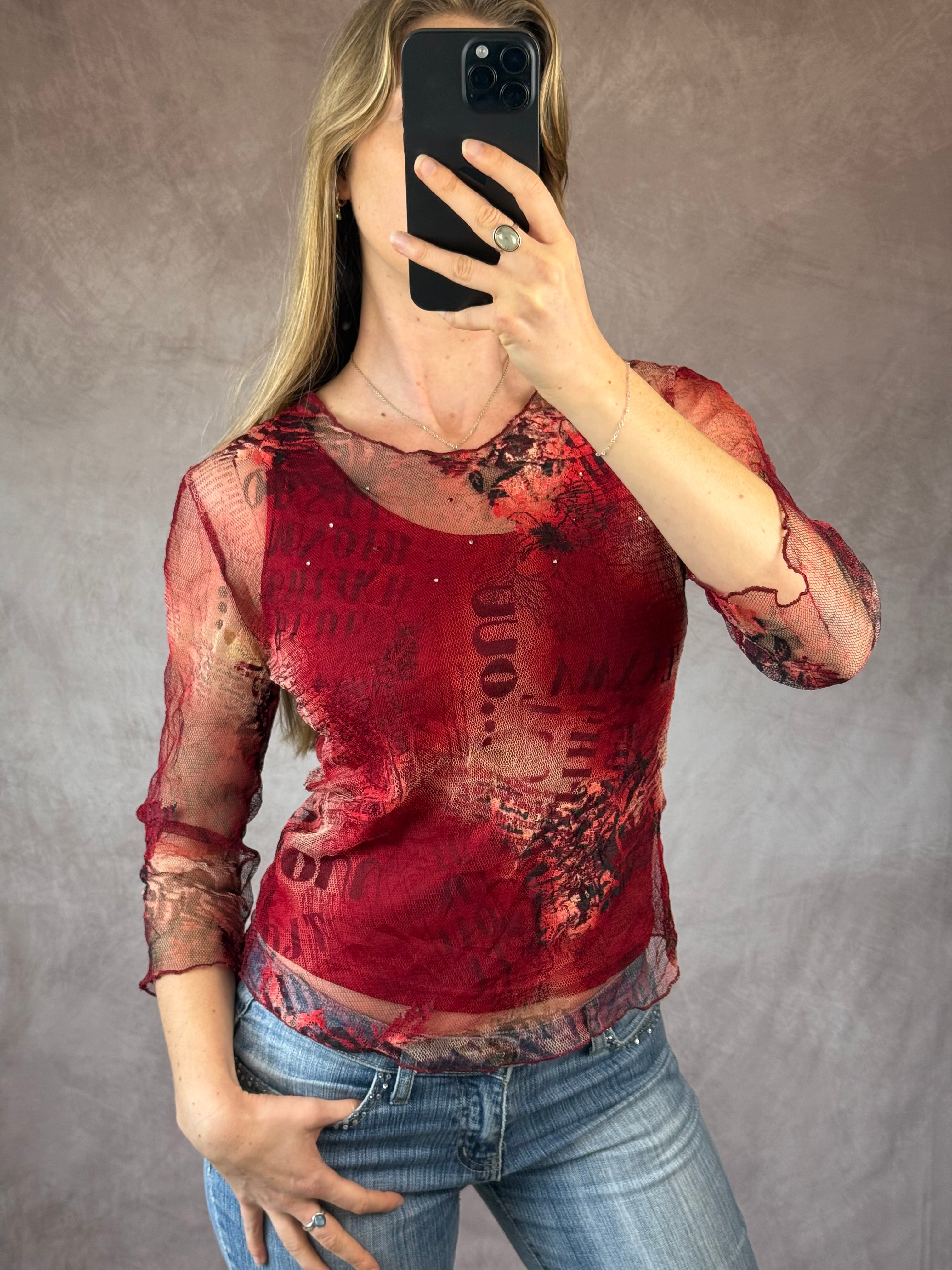 Y2K vintage mesh red top (S)