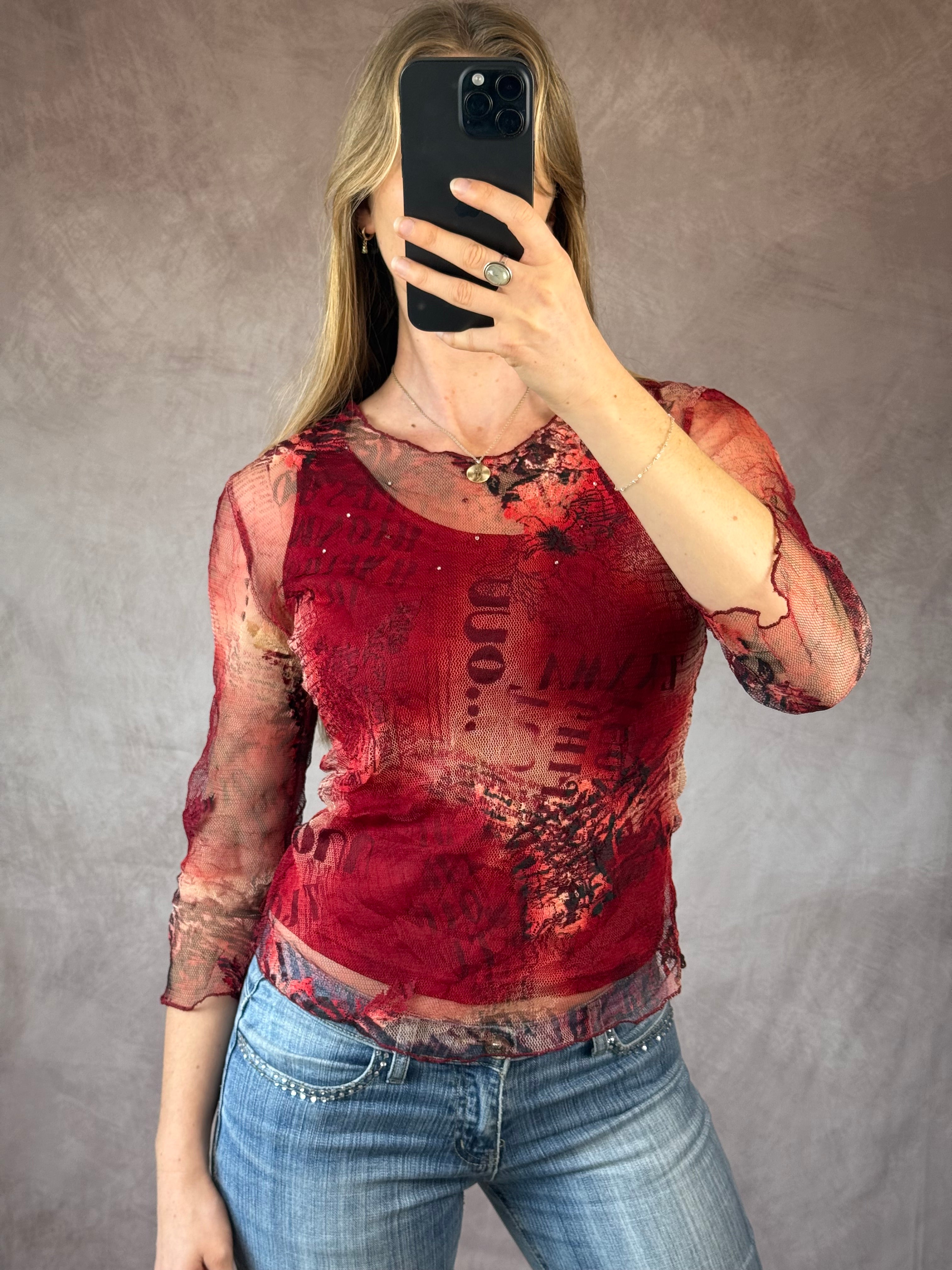 Y2K vintage mesh red top (S)