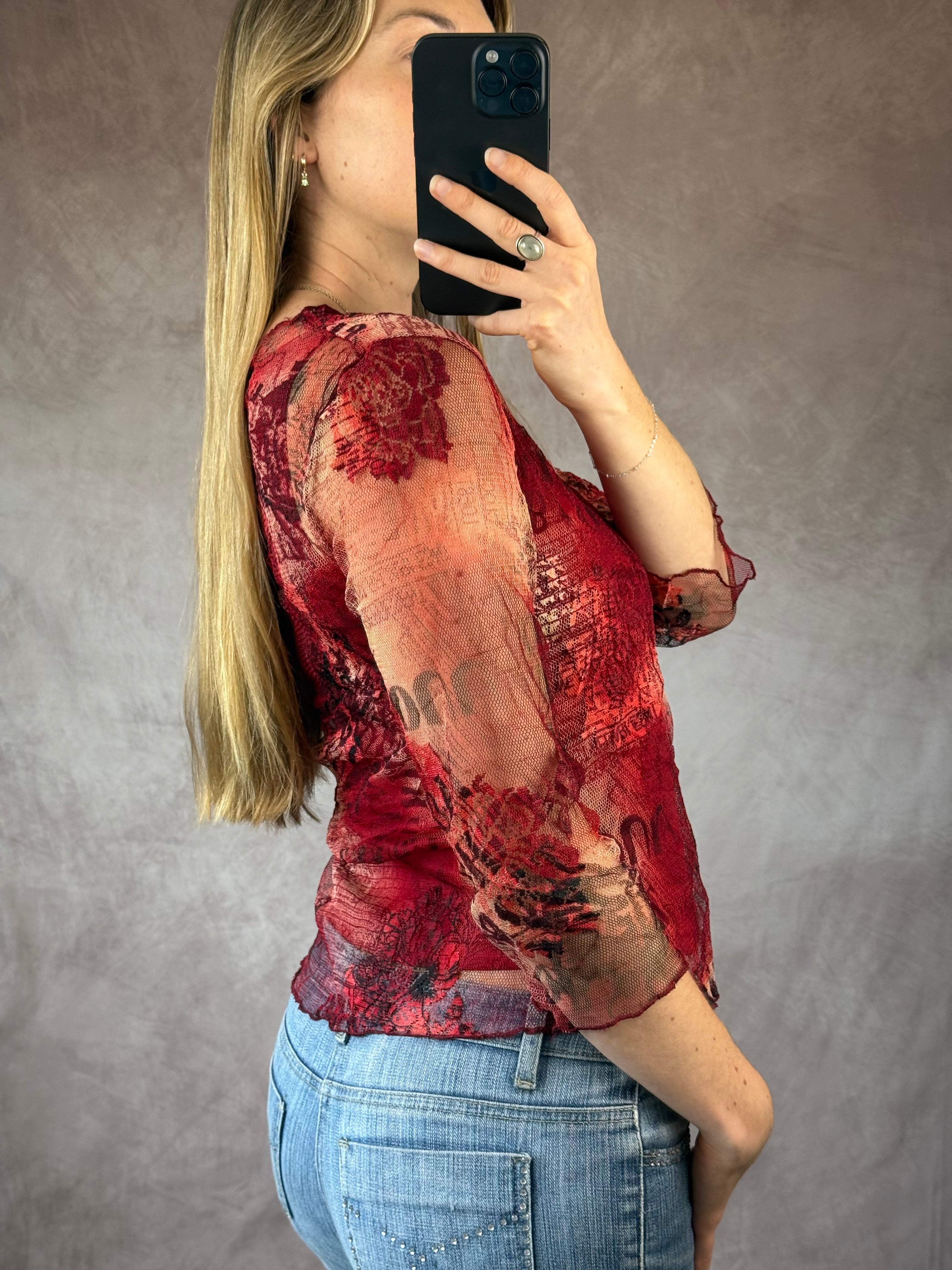Y2K vintage mesh red top (S)