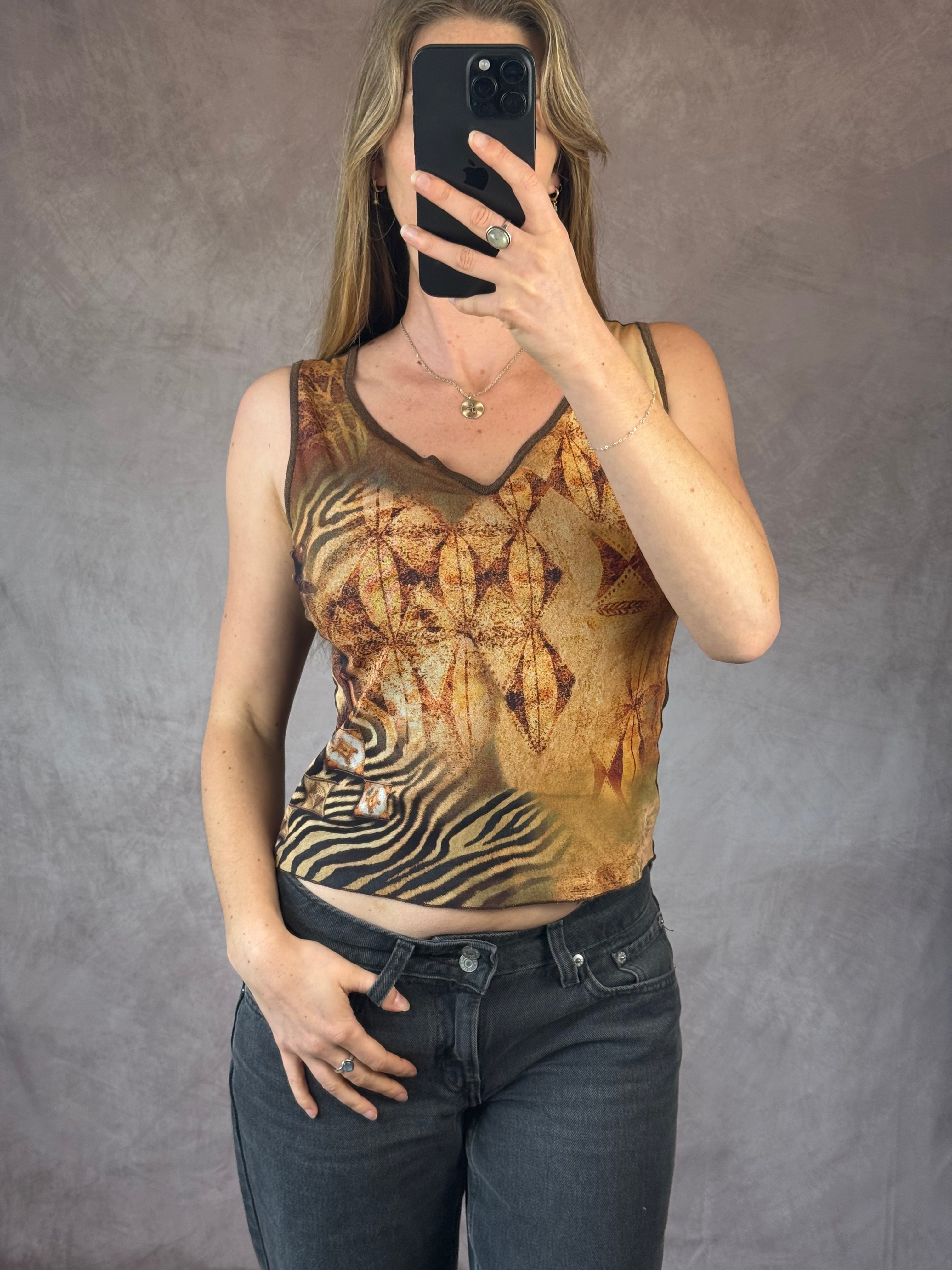 Y2K vintage leopard print cami singlet (S).