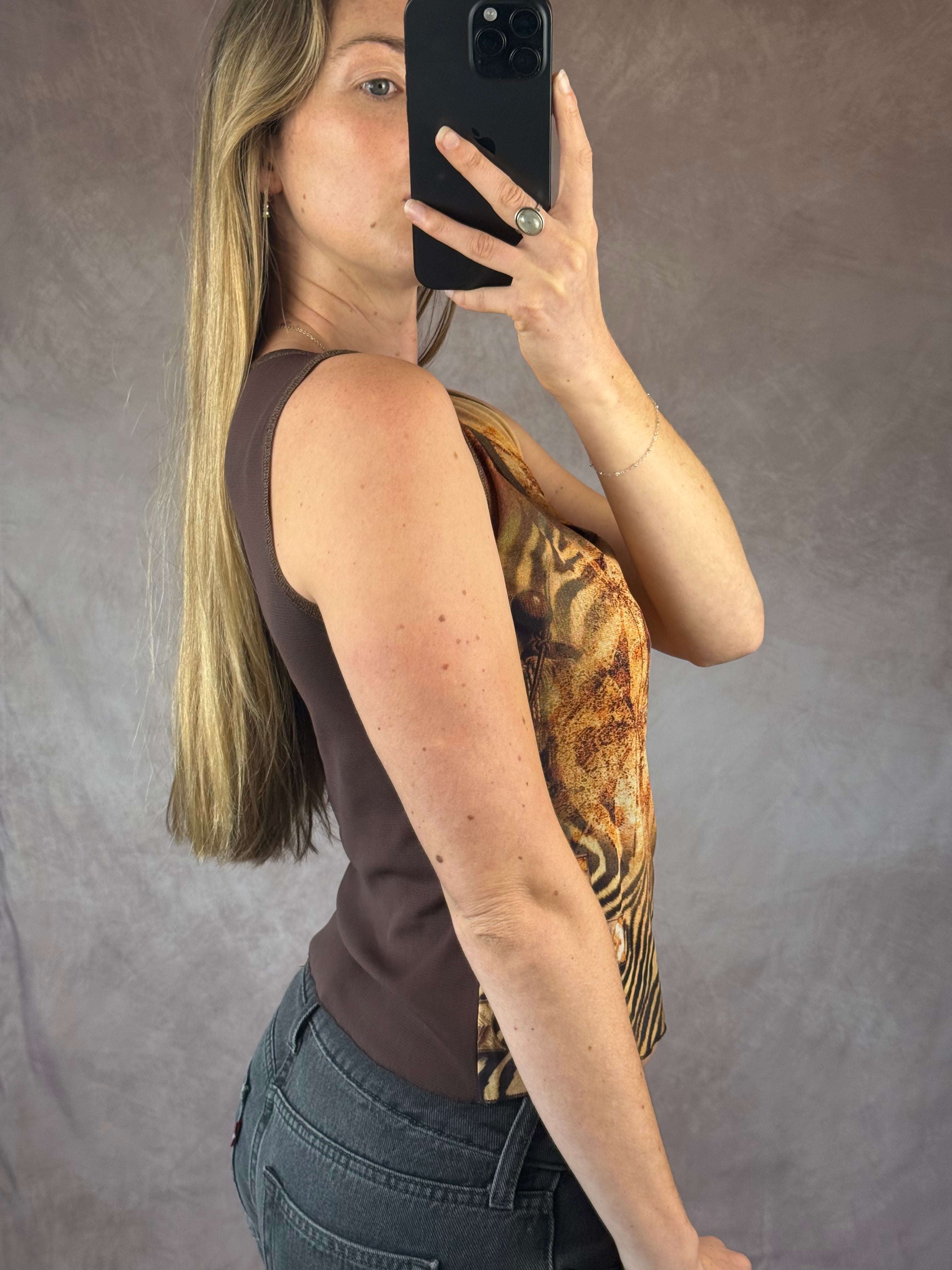 Y2K vintage leopard print cami singlet (S).