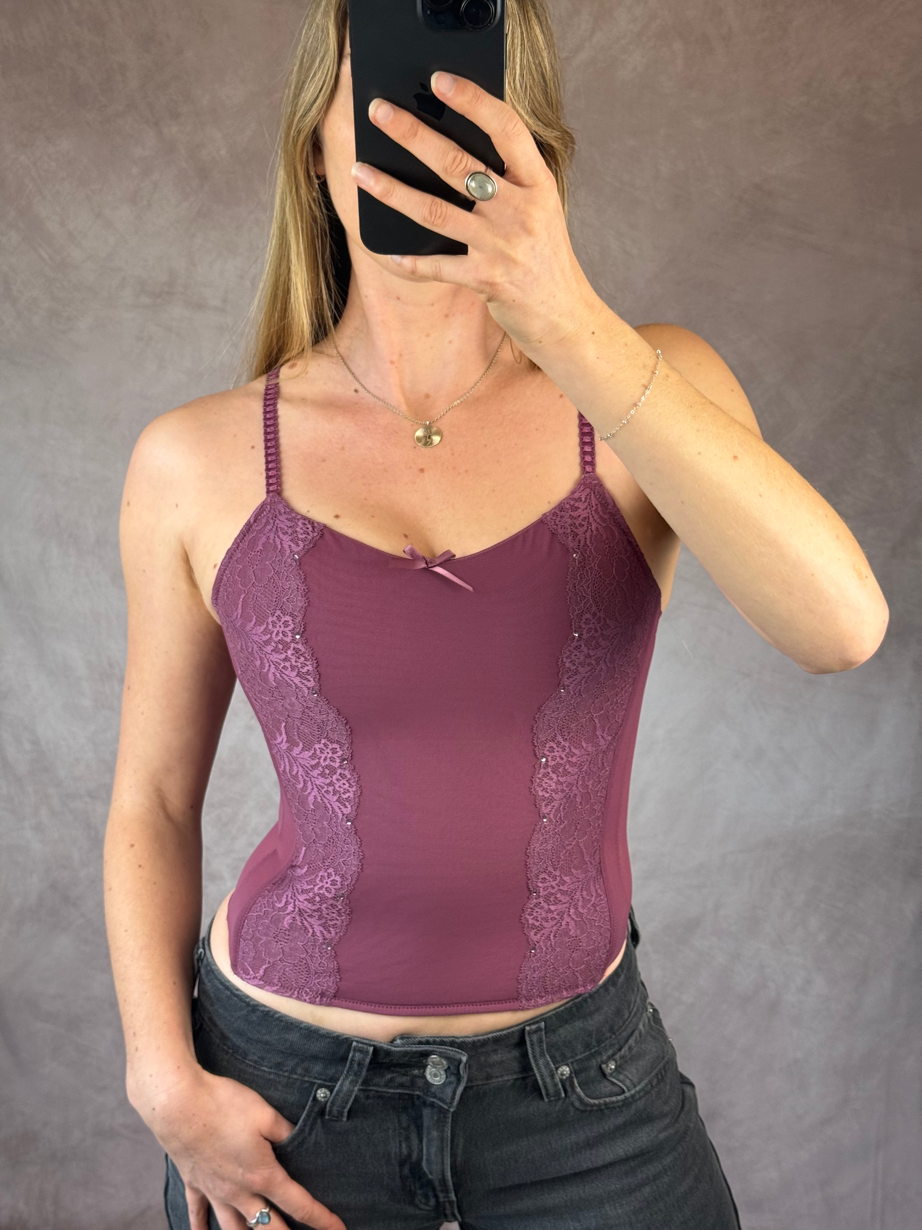 Y2K pink lace vintage corset (S).