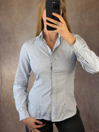 Y2K vintage white & blue stripped shirt (S).
