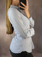 Y2K vintage white & blue stripped shirt (S).