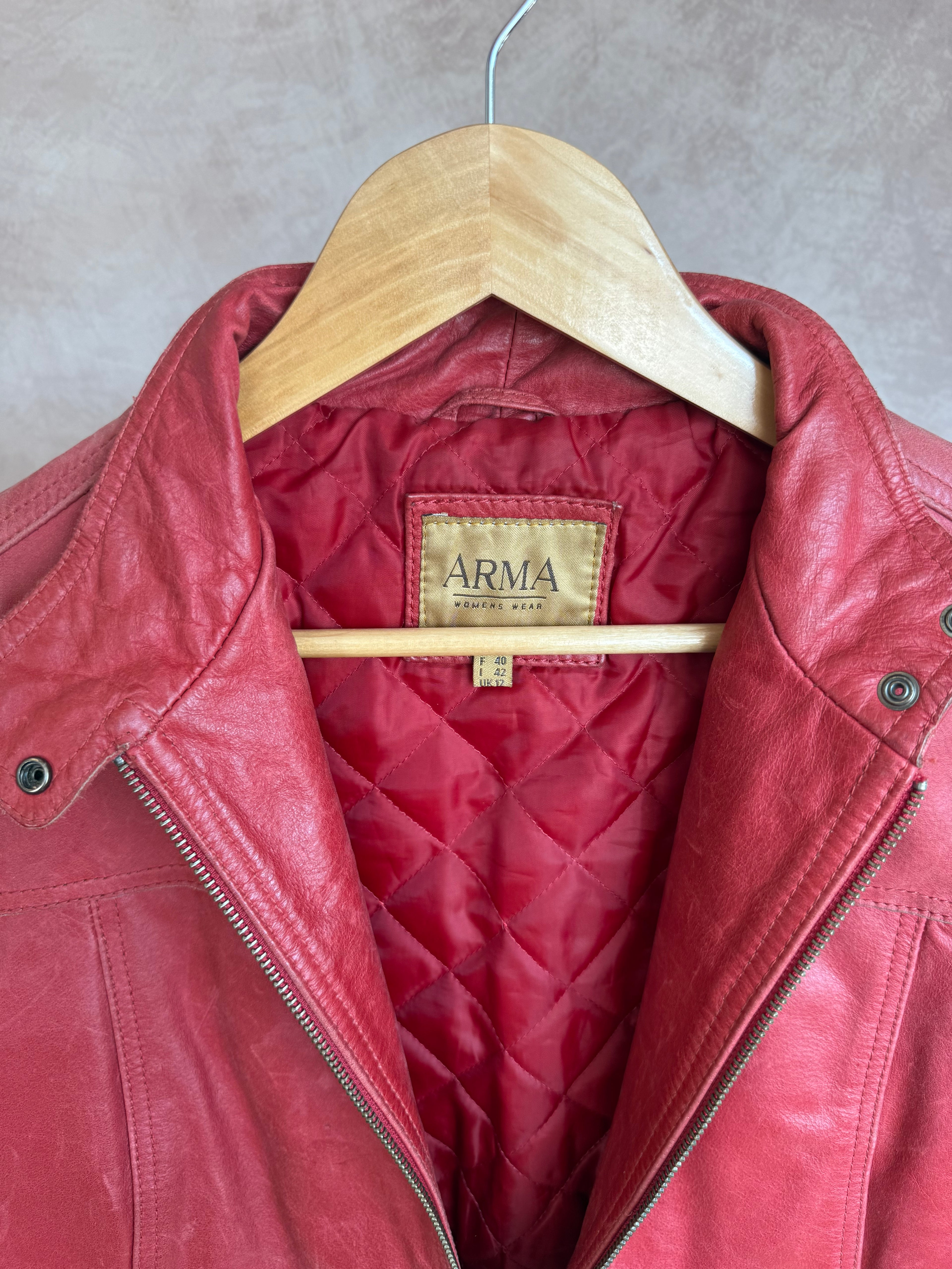 Vintage Y2K racer red leather jacket (L)