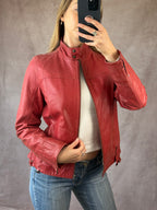 Vintage Y2K racer red leather jacket (L)