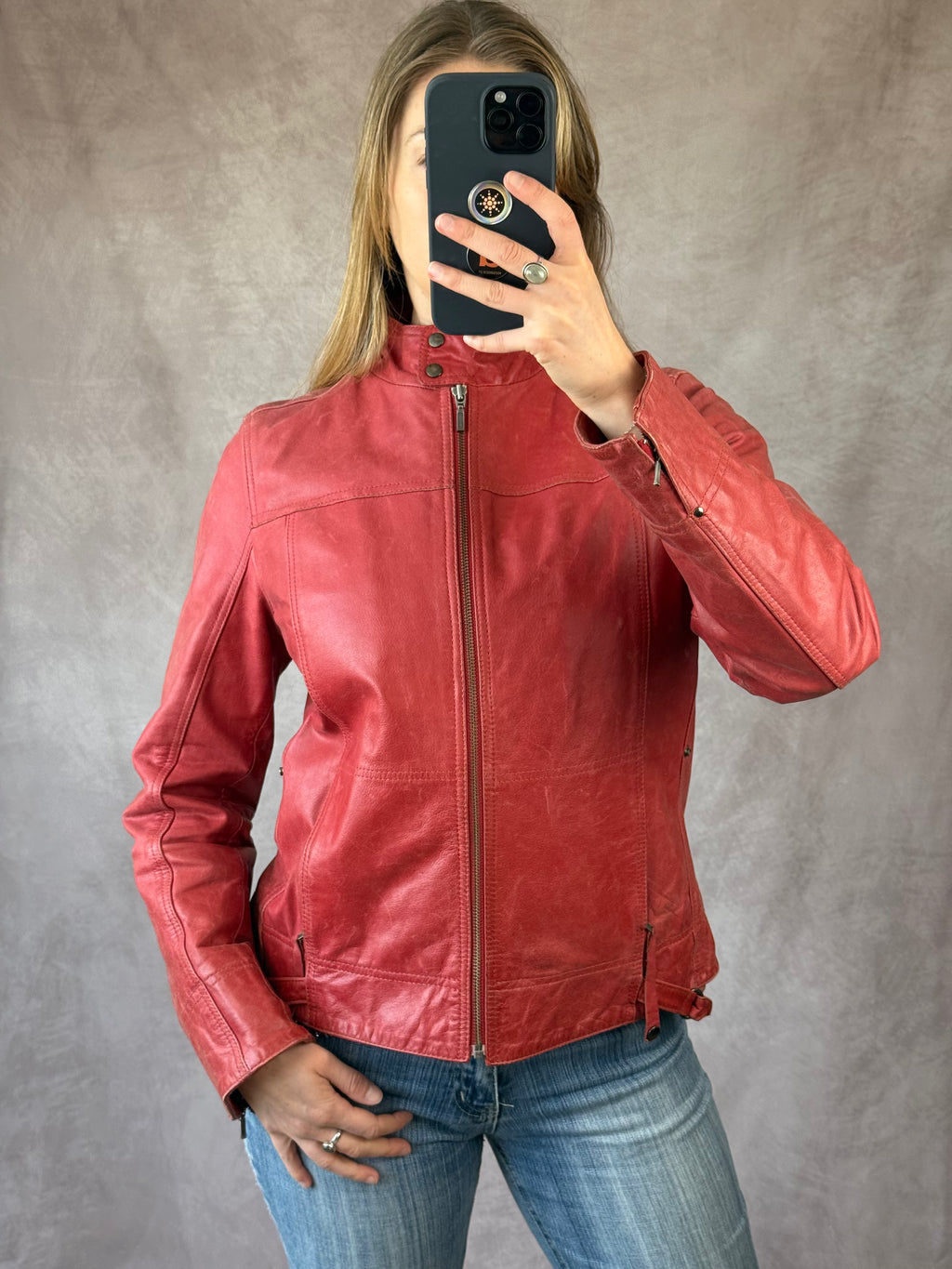 Vintage Y2K racer red leather jacket (L)