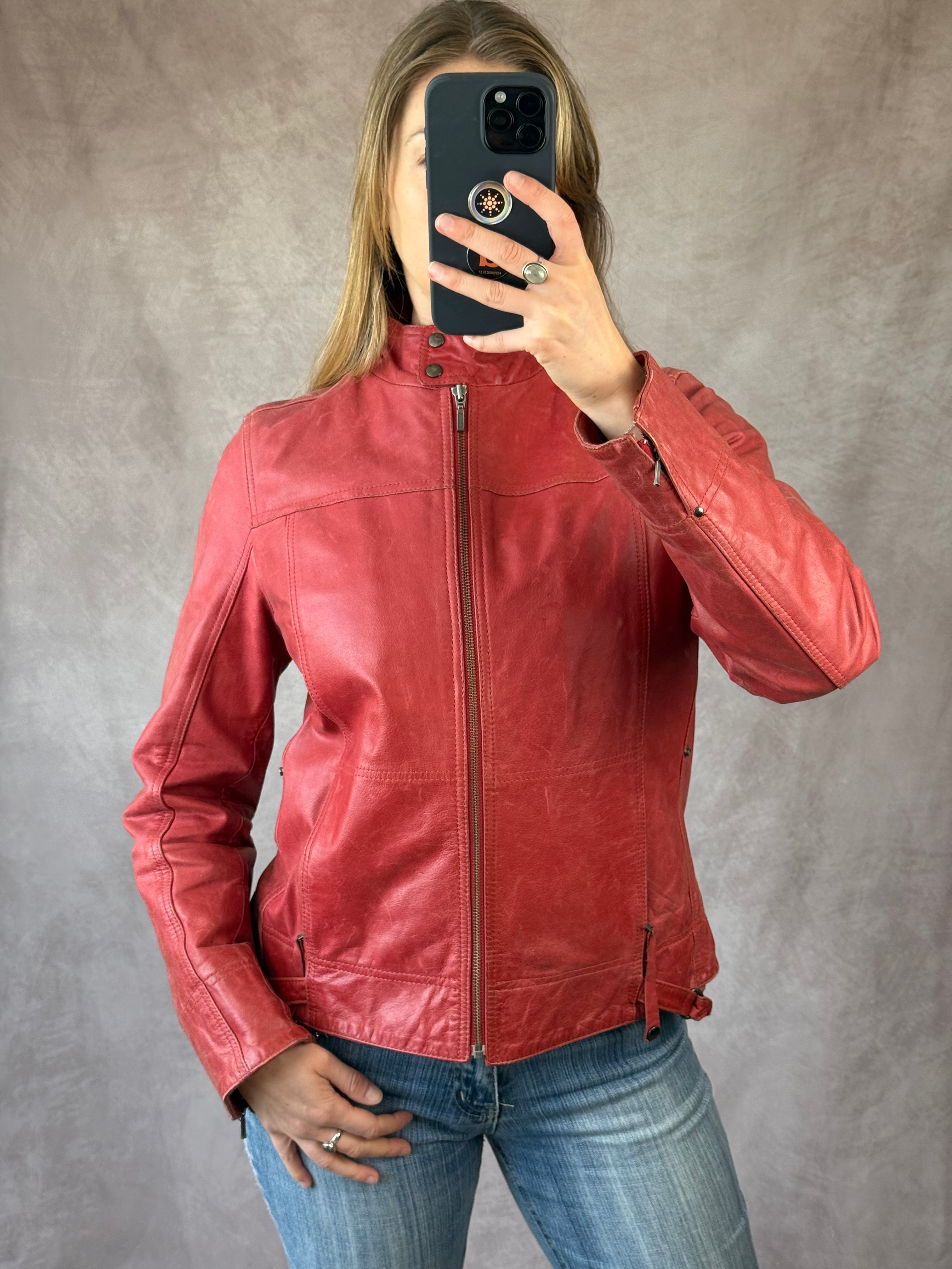 Vintage Y2K racer red leather jacket (L)