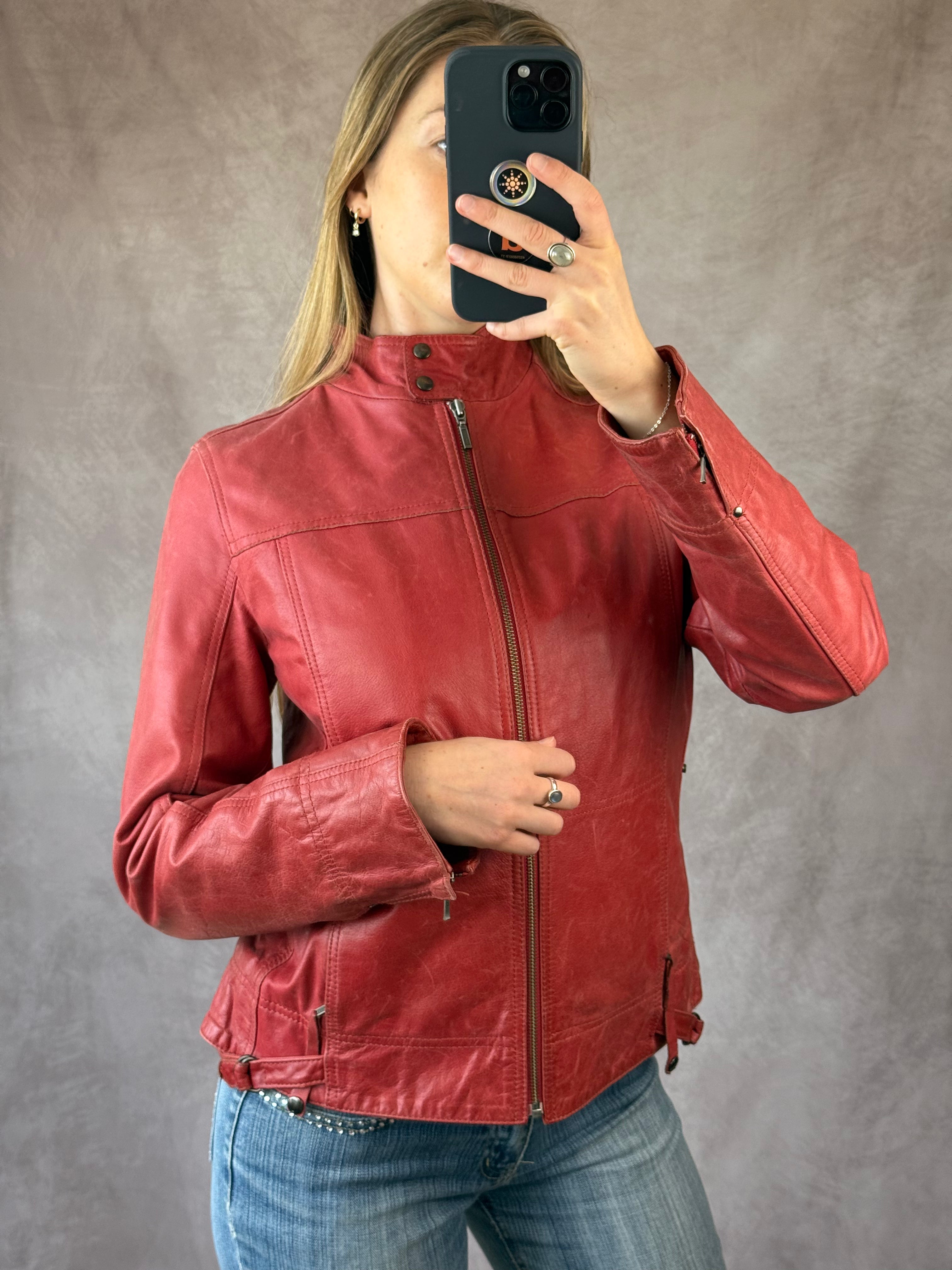 Vintage Y2K racer red leather jacket (L)