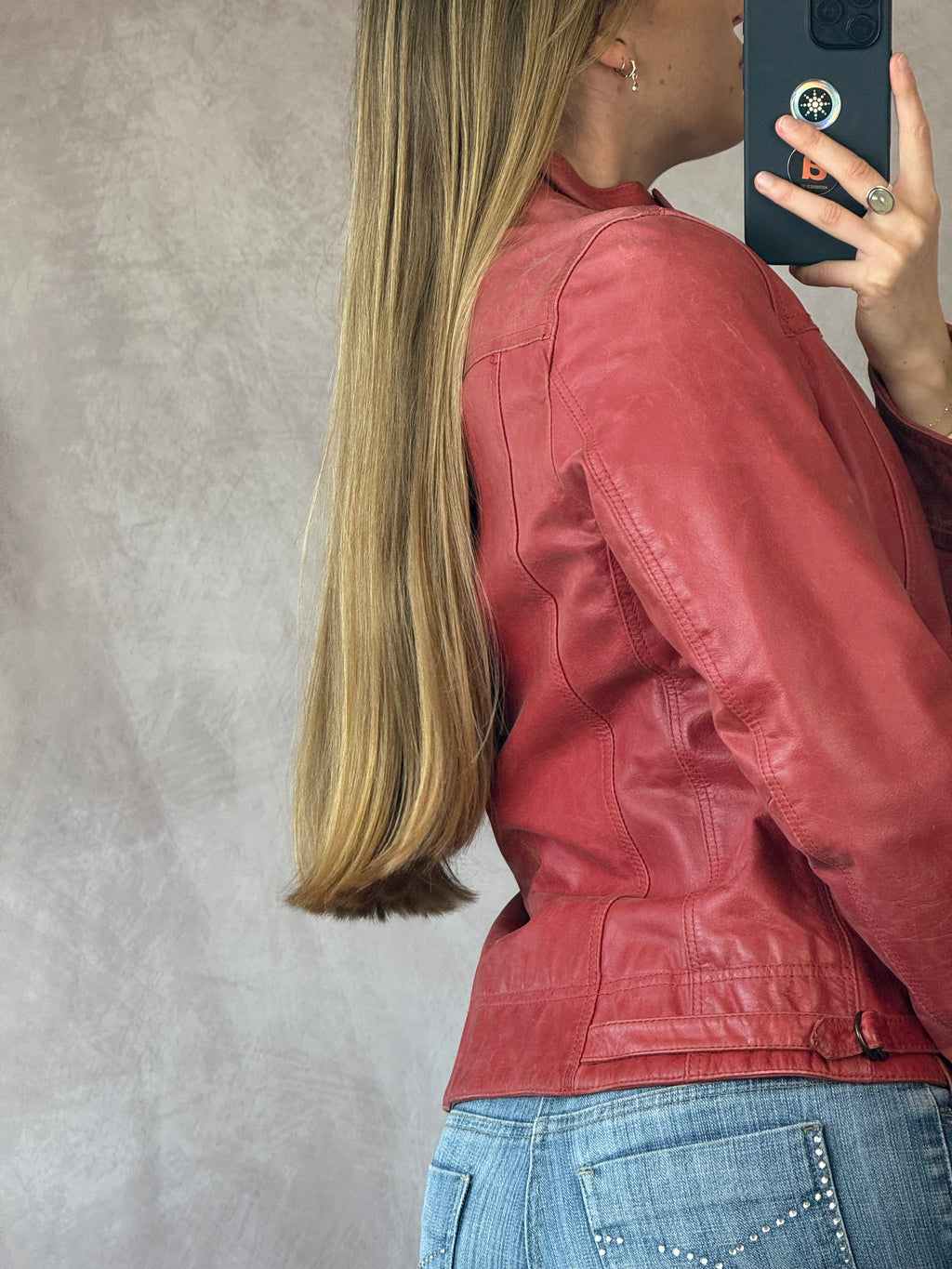 Vintage Y2K racer red leather jacket (L)