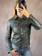 Vintage Y2K royal blue leather biker jacket (M)
