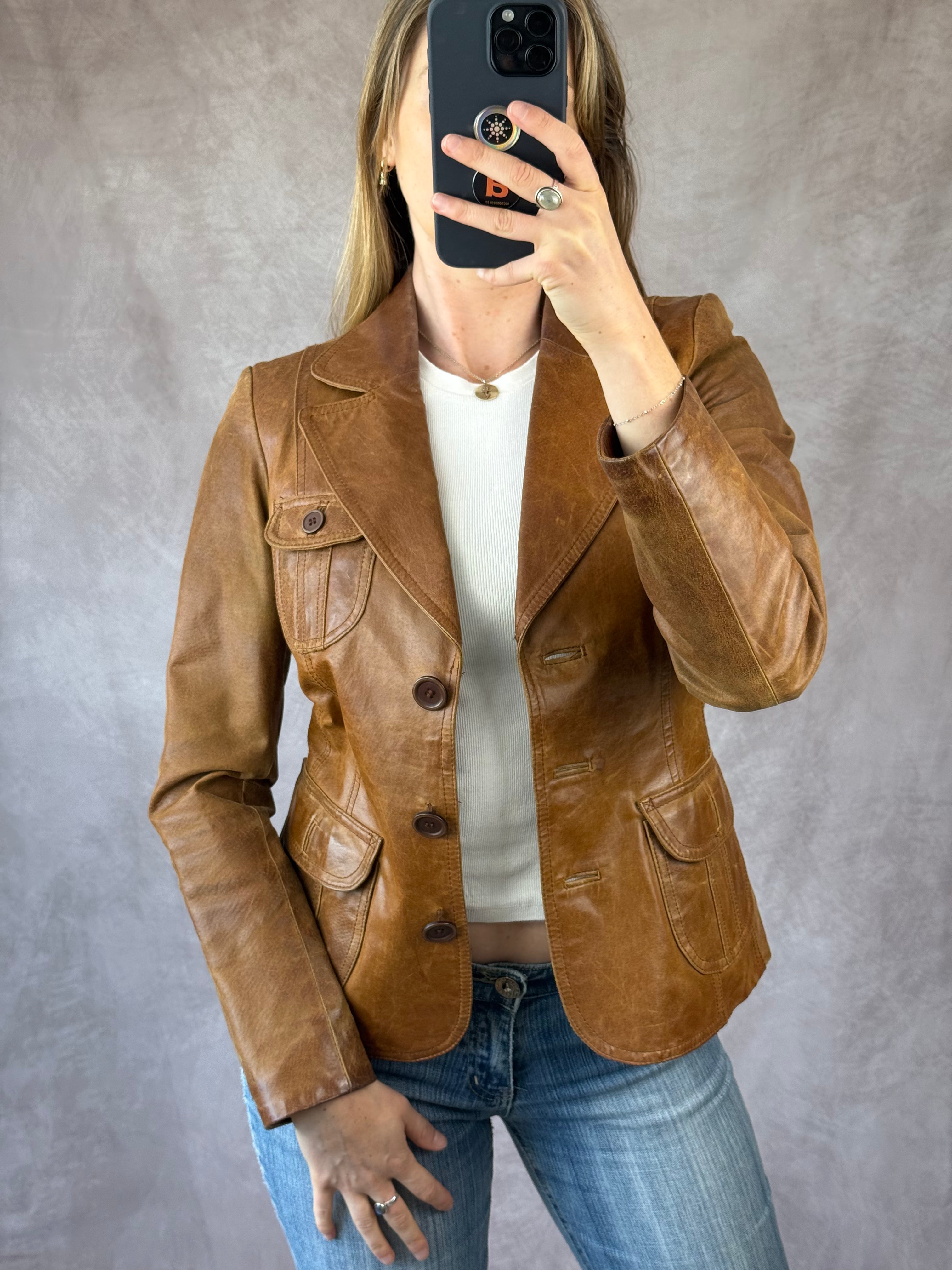 Vintage Y2K brown leather jacket (S)