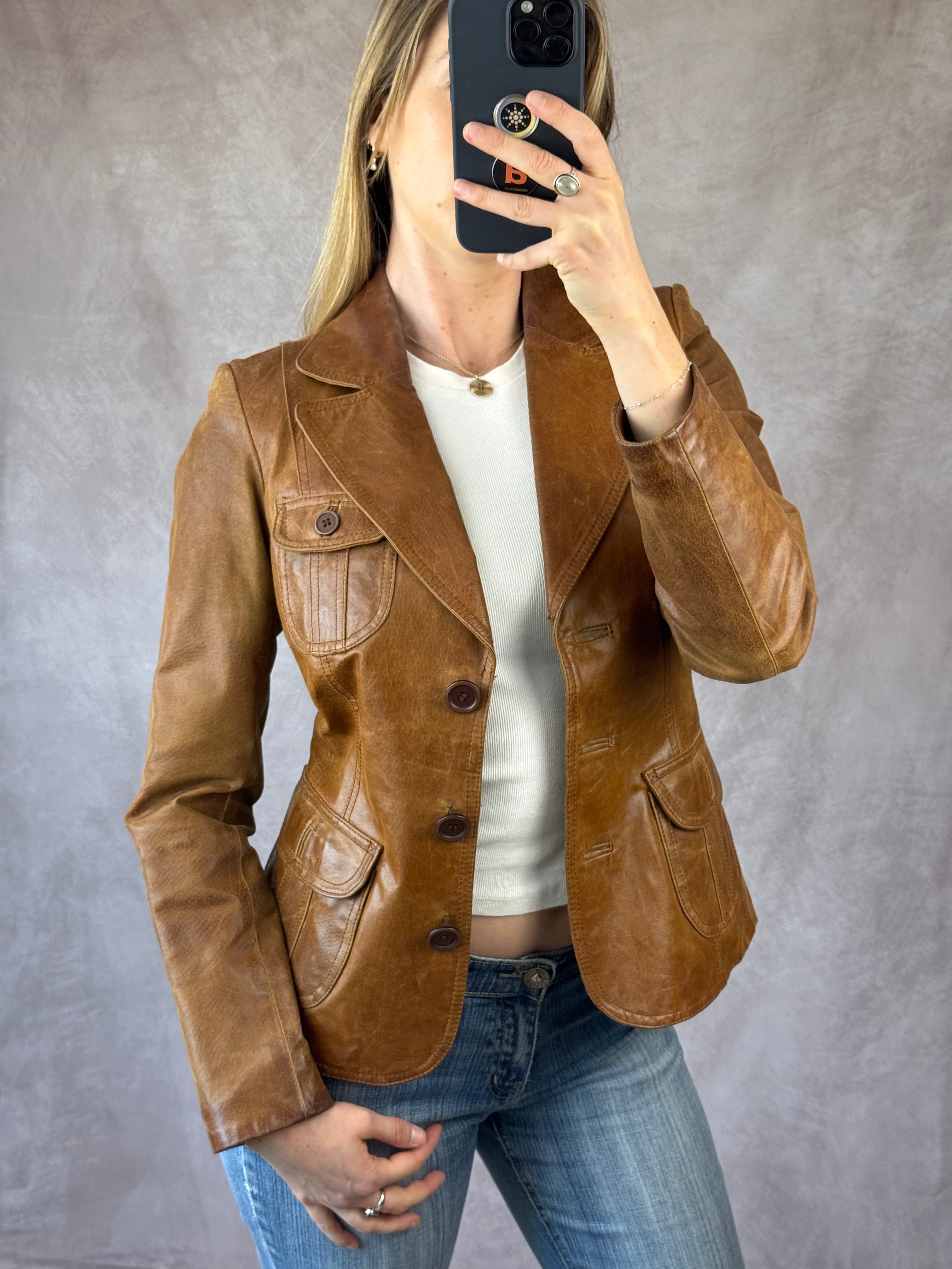 Vintage Y2K brown leather jacket (S)