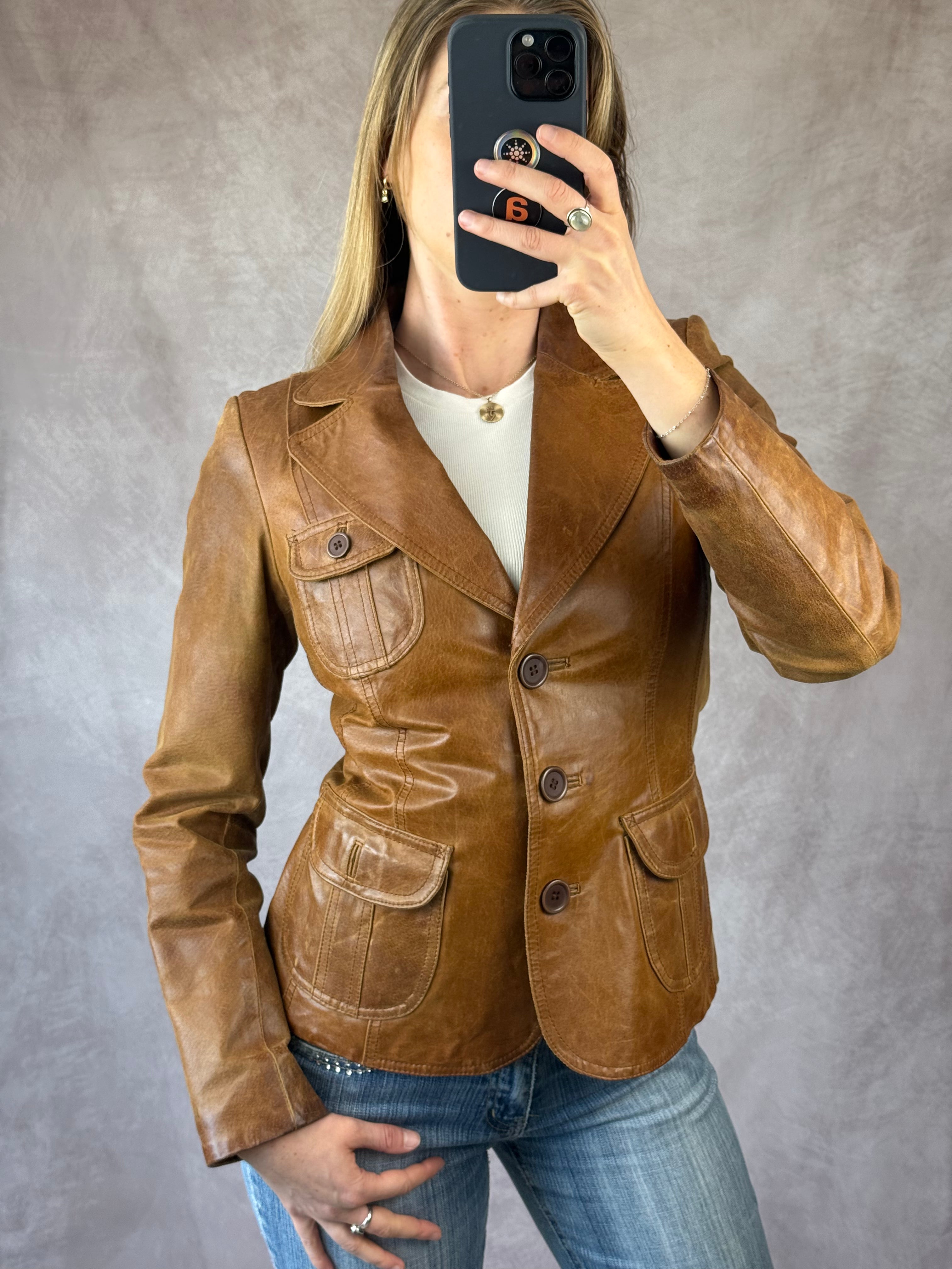 Vintage Y2K brown leather jacket (S)