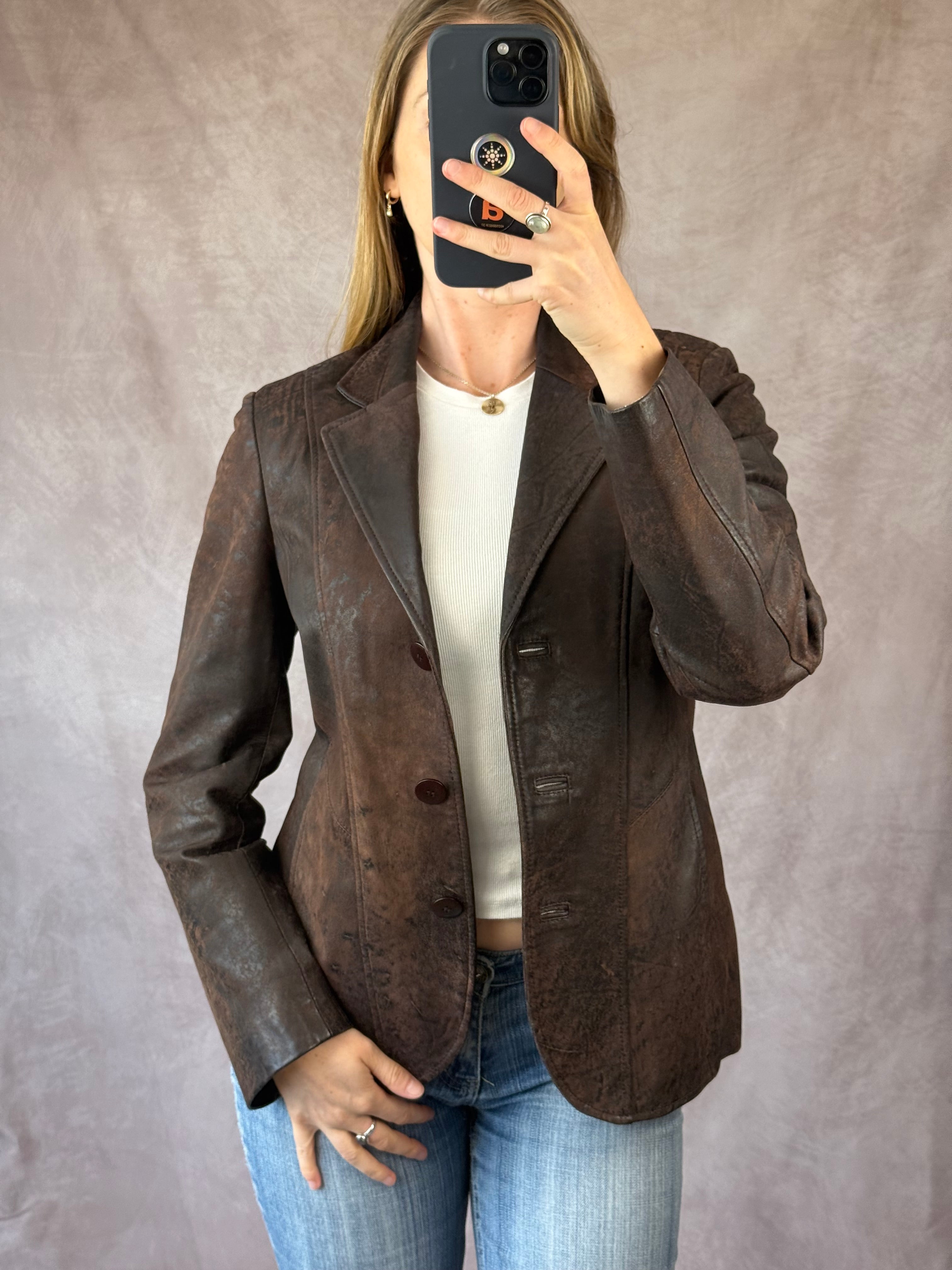 Vintage Y2K brown soft leather blazer jacket (L)