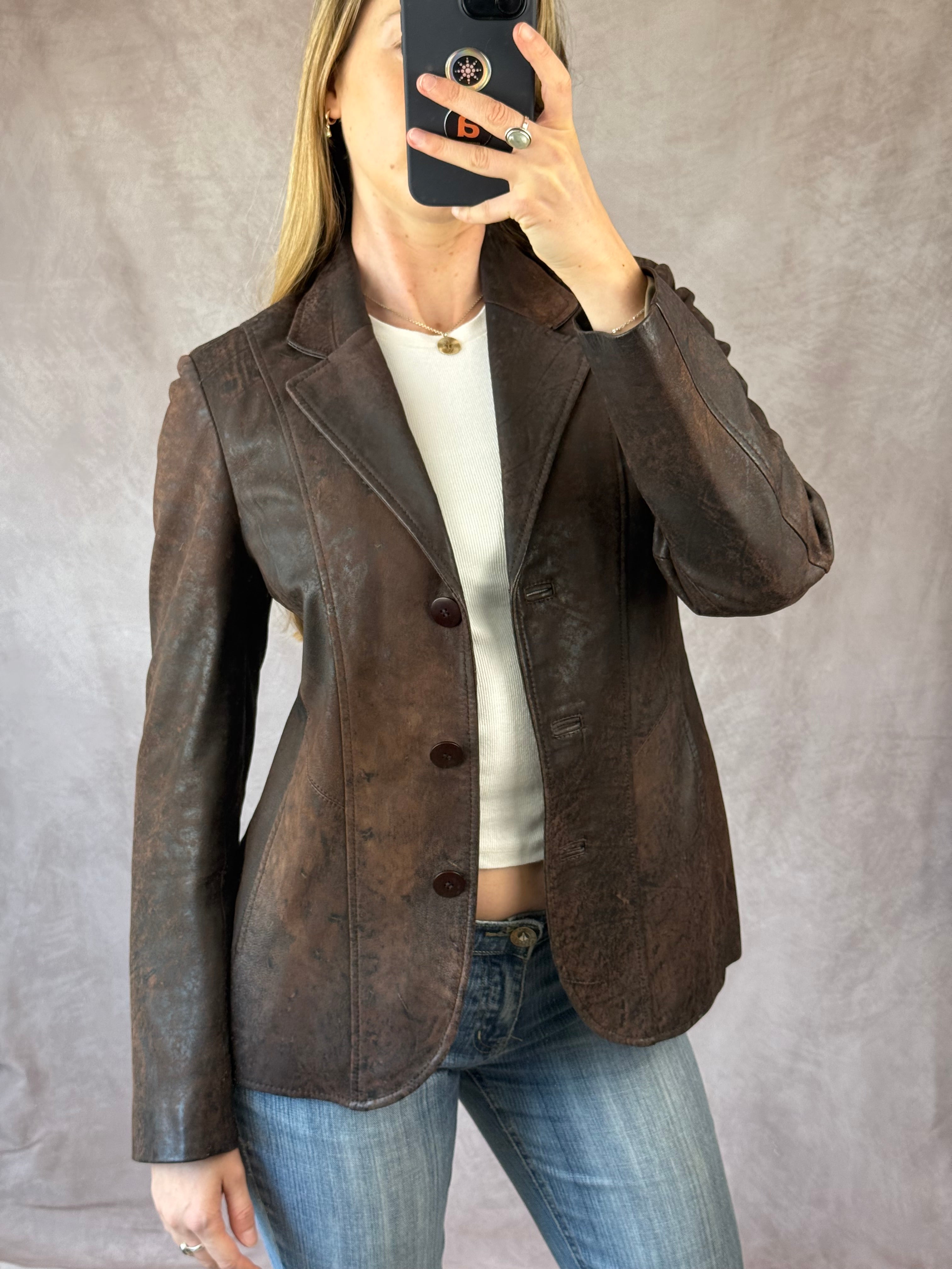 Vintage Y2K brown soft leather blazer jacket (L)