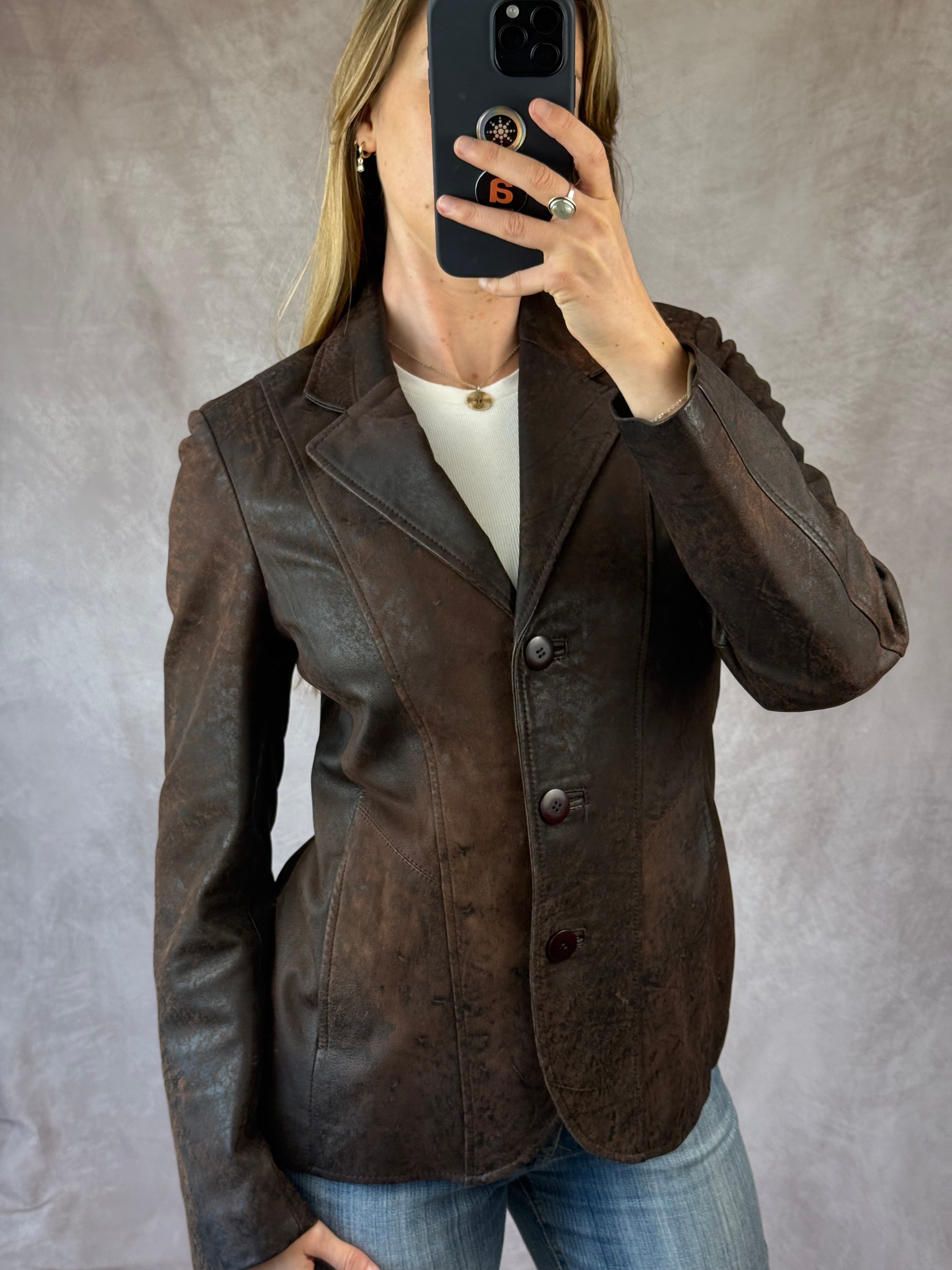 Vintage Y2K brown soft leather blazer jacket (L)
