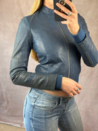 Vintage Y2K leather french bomber jacket (XS)