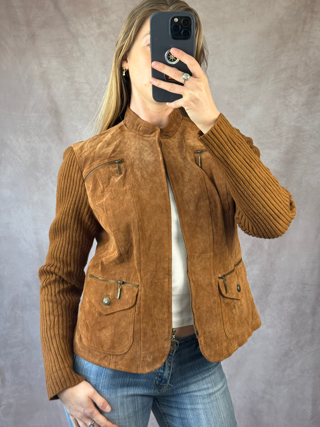 Vintage Y2K brown suede racer jacket (M)