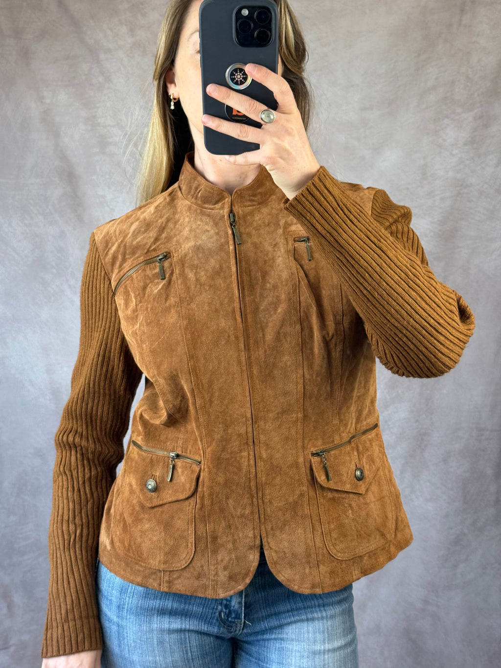 Vintage Y2K brown suede racer jacket (M)
