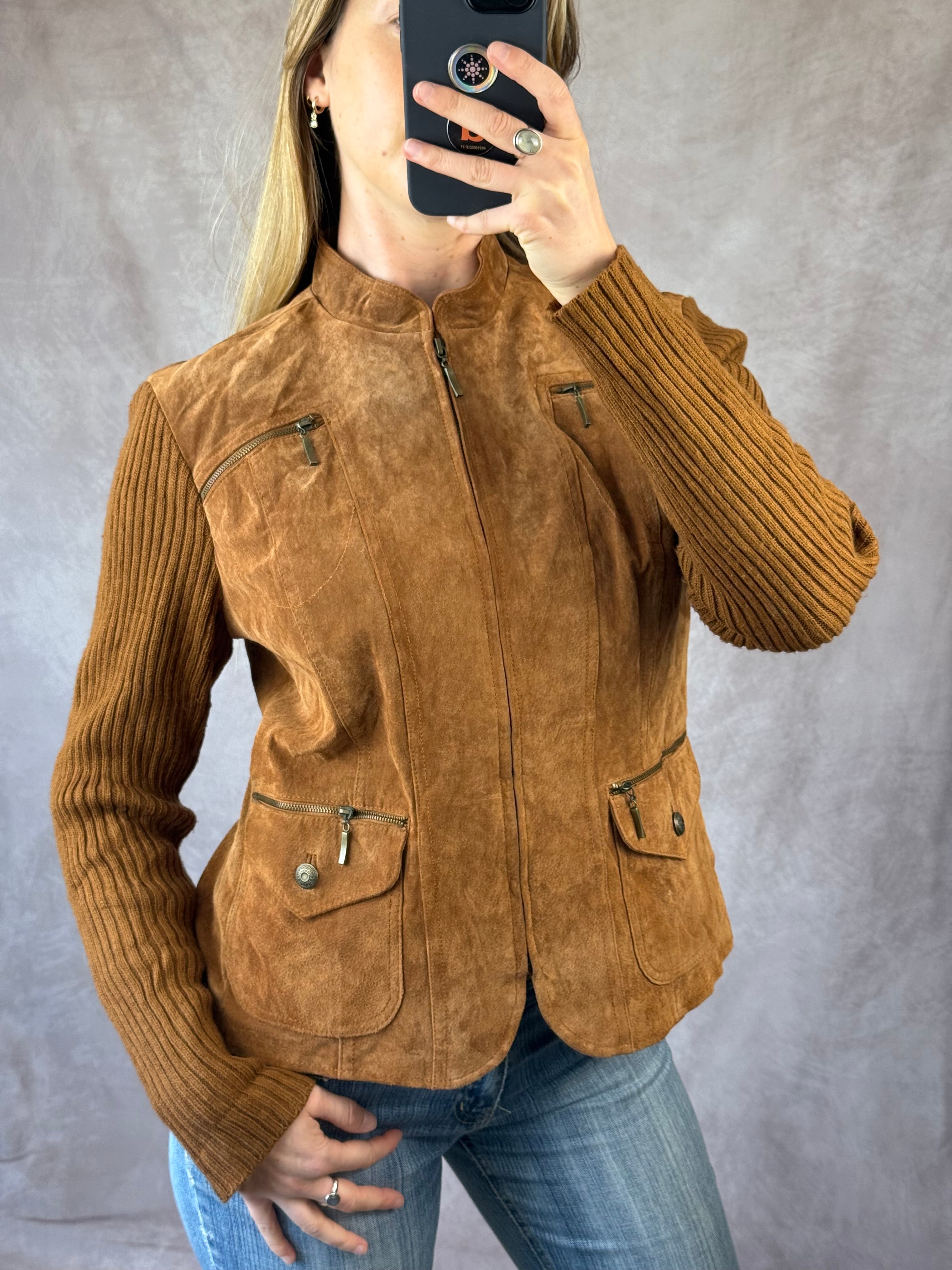 Vintage Y2K brown suede racer jacket (M)