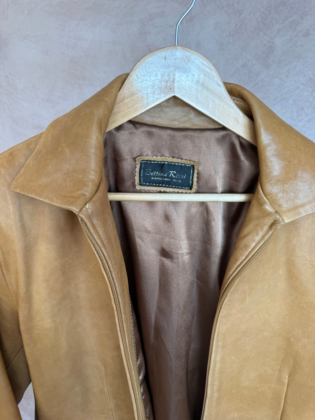 Vintage Y2K Italian tan leather biker jacket (XL)