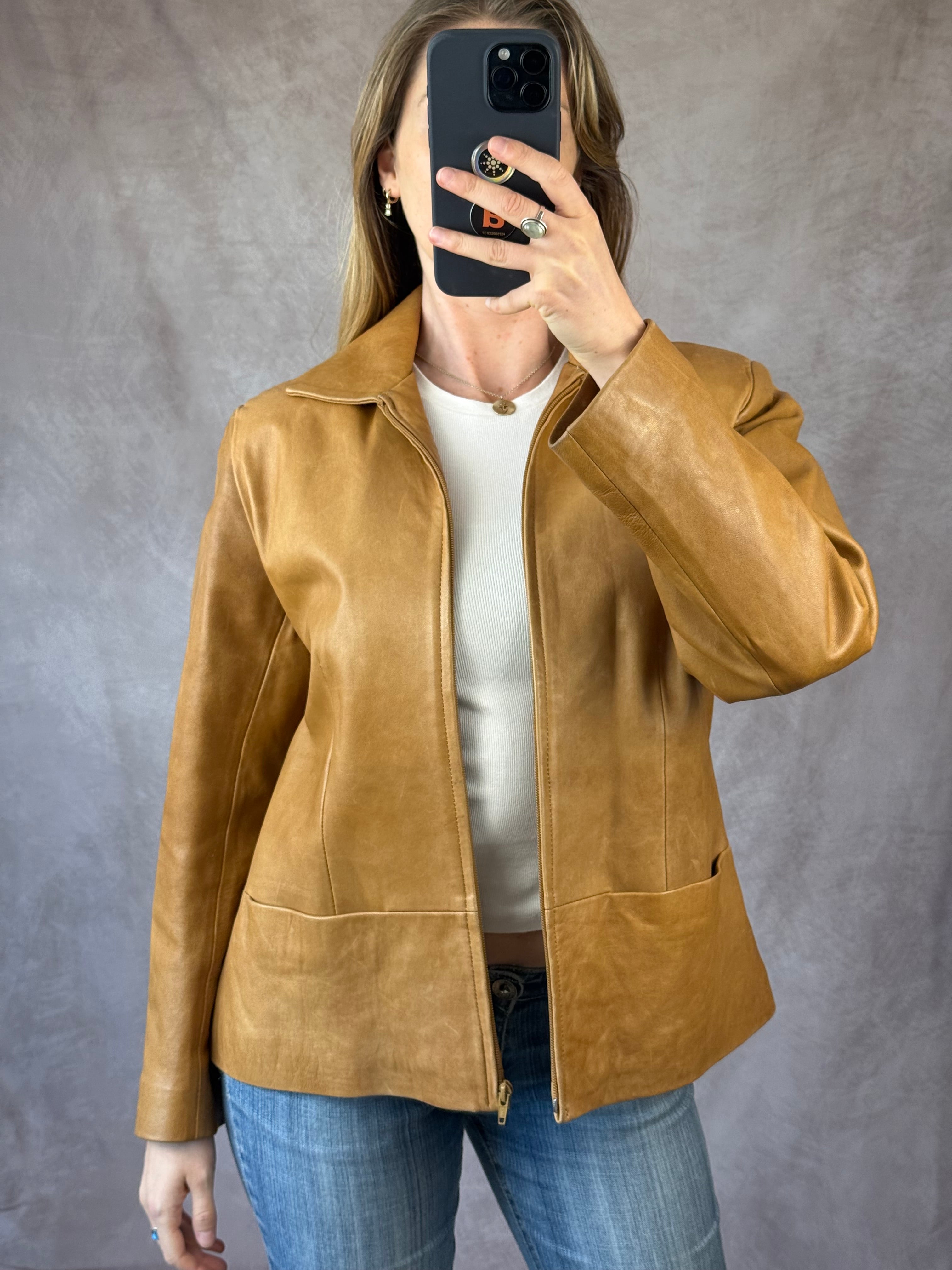 Vintage Y2K Italian tan leather biker jacket (XL)