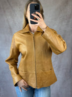 Vintage Y2K Italian tan leather biker jacket (XL)