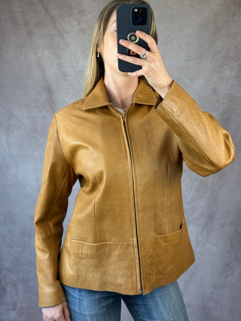 Vintage Y2K Italian tan leather biker jacket (XL)
