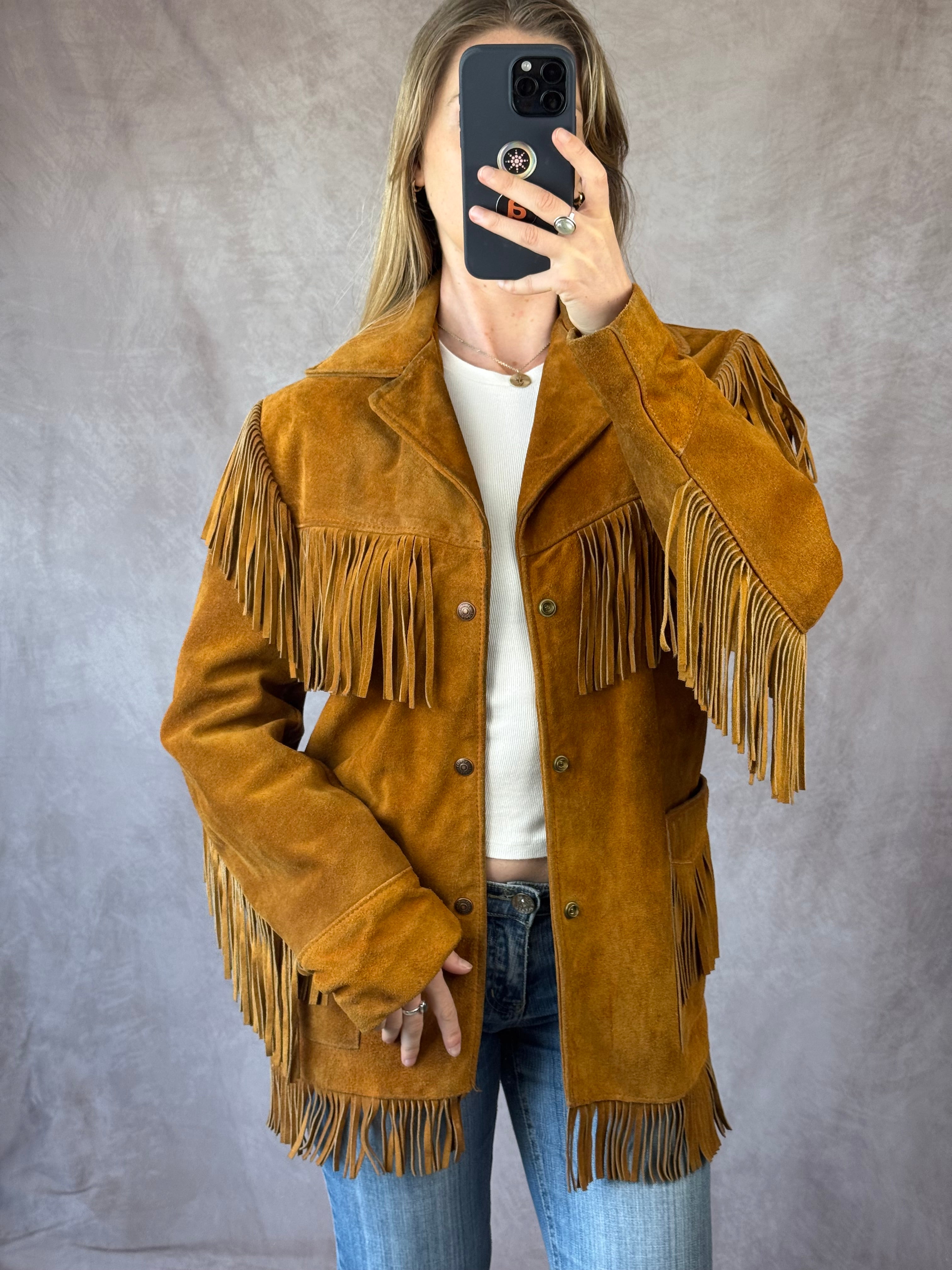 Vintage Y2K 70s tan suede cowgirl jacket (XL)