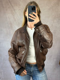 Vintage Y2K brown leather bomber jacket (XL)