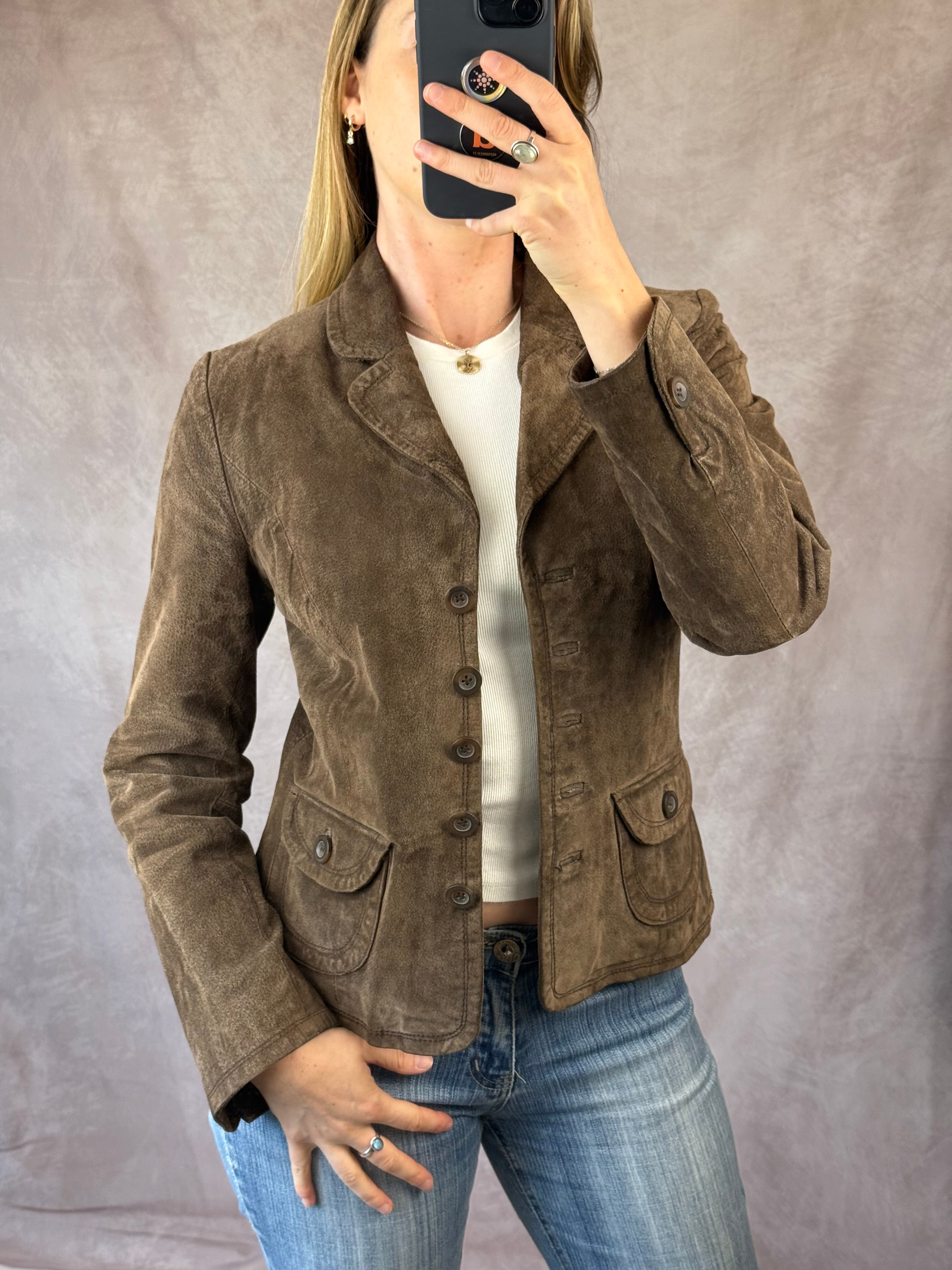 Vintage Y2K brown suede blazer jacket (M)