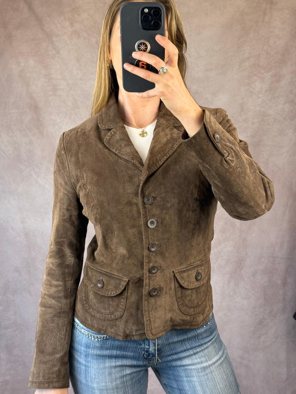Vintage Y2K brown suede blazer jacket (M)