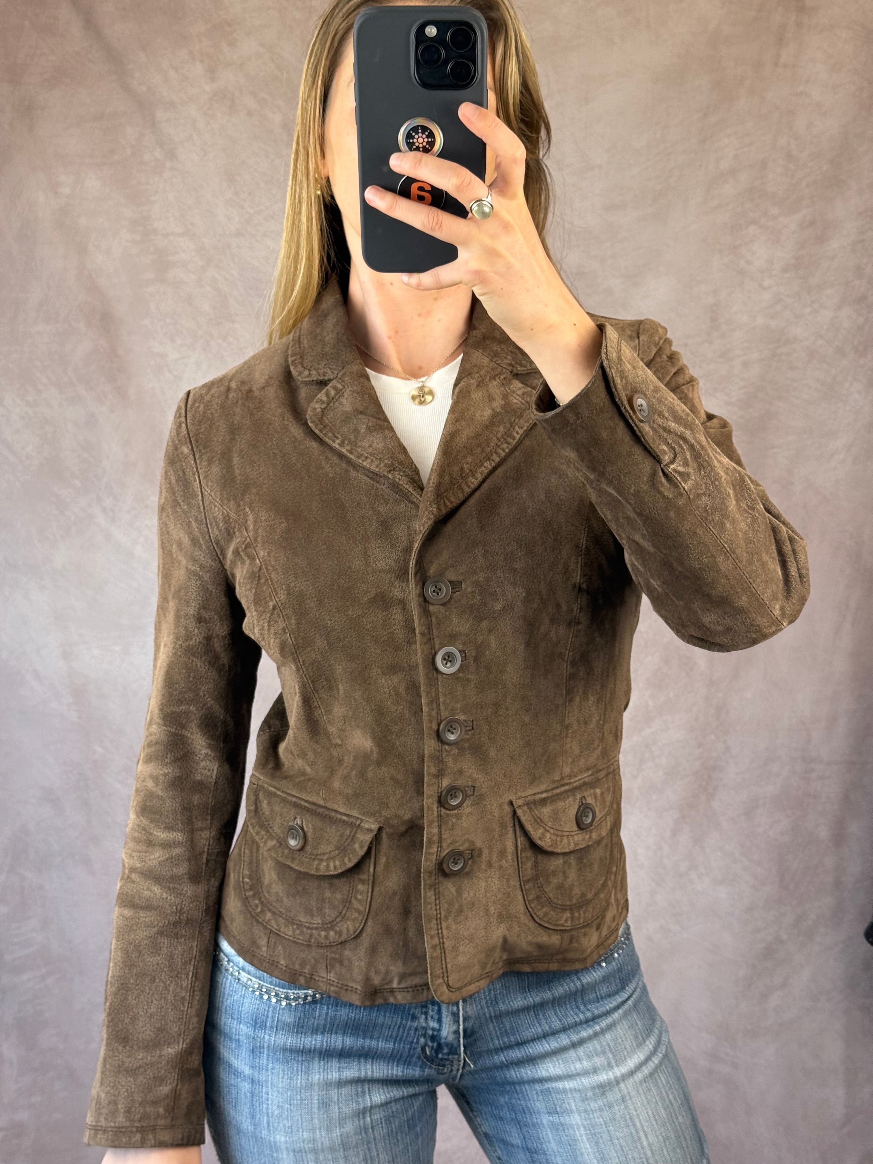 Vintage Y2K brown suede blazer jacket (M)