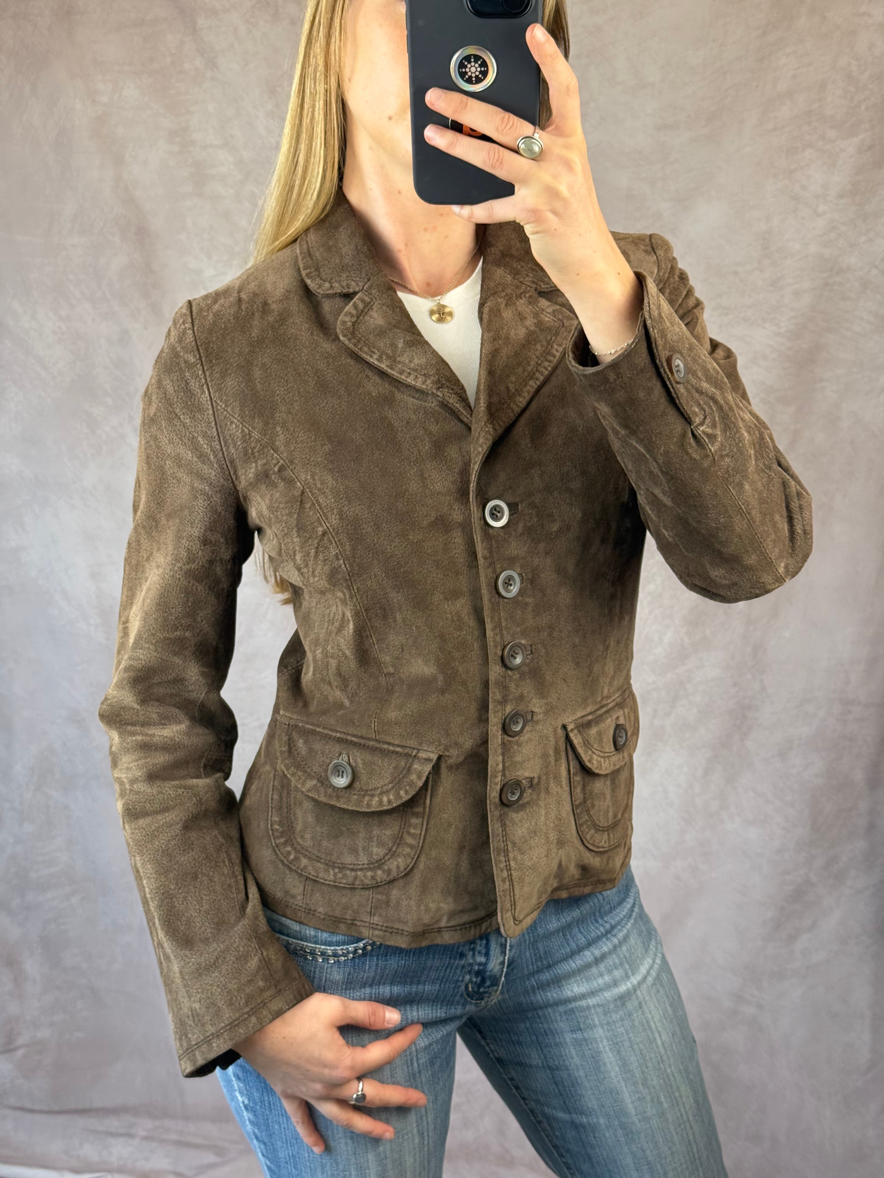 Vintage Y2K brown suede blazer jacket (M)
