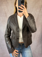 Vintage Y2K dark brown leather blazer jacket (L)