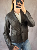 Vintage Y2K dark brown leather blazer jacket (L)