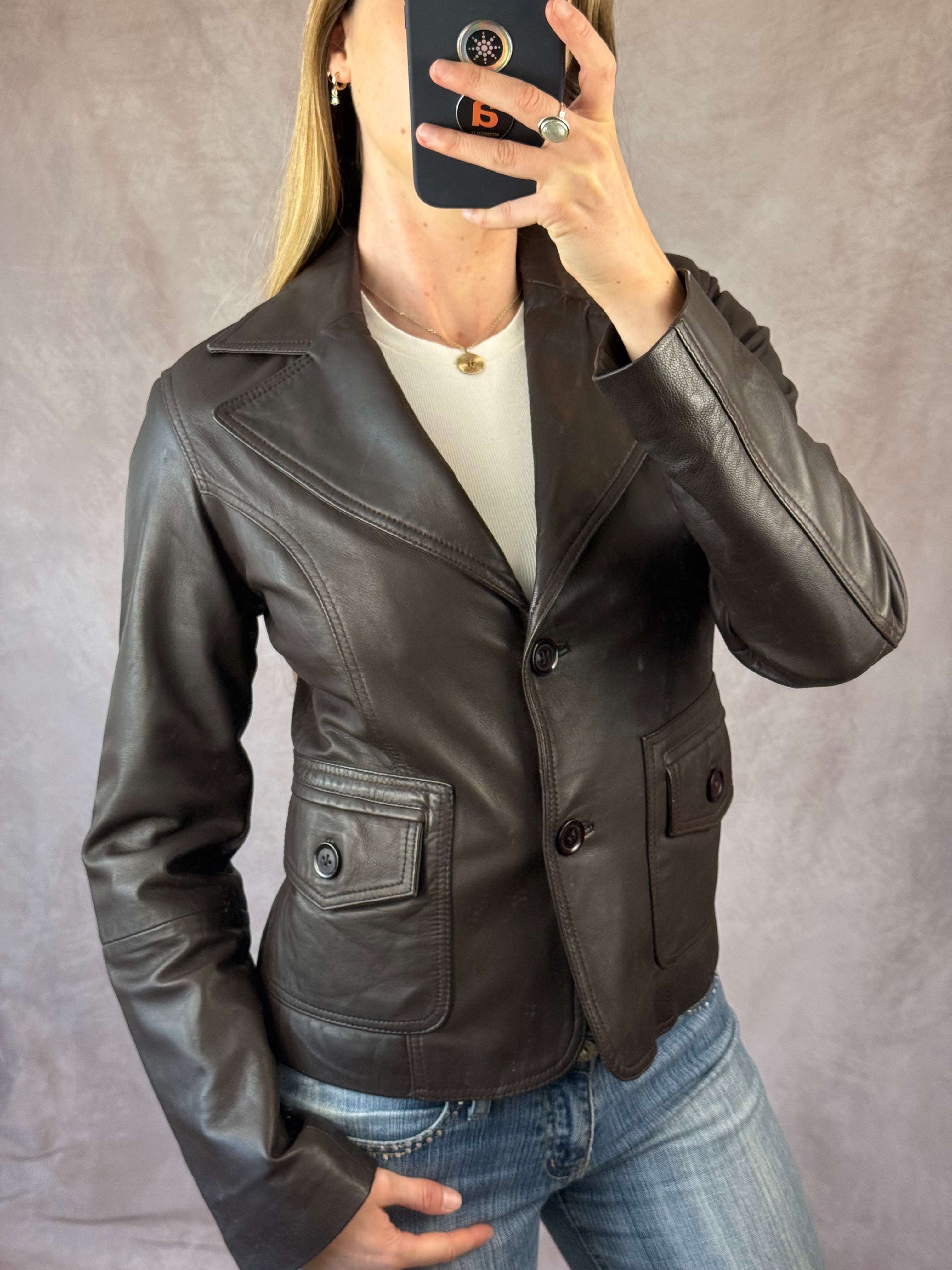 Vintage Y2K dark brown leather blazer jacket (L)