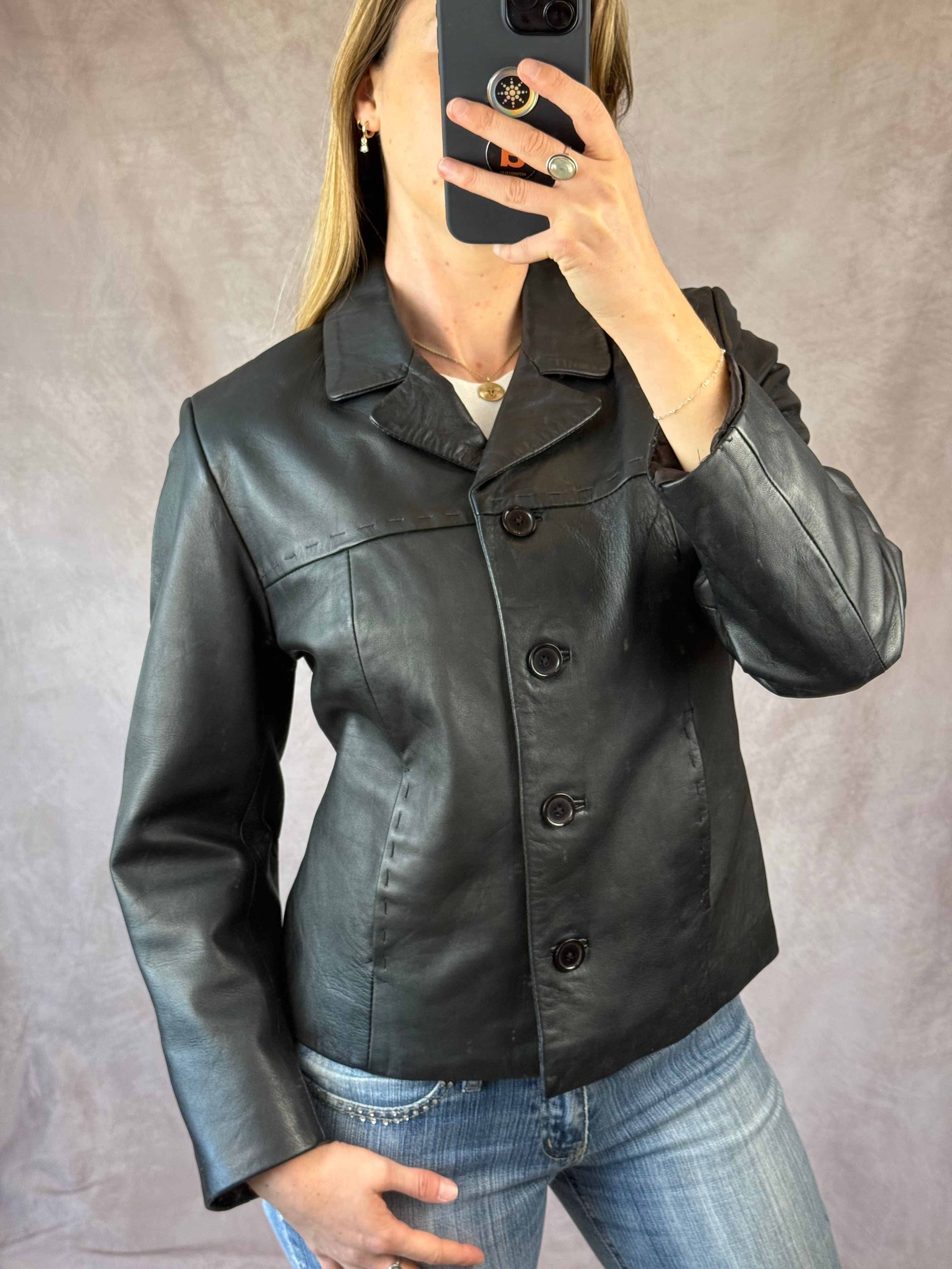 Vintage Y2K Italian leather biker jacket (L)