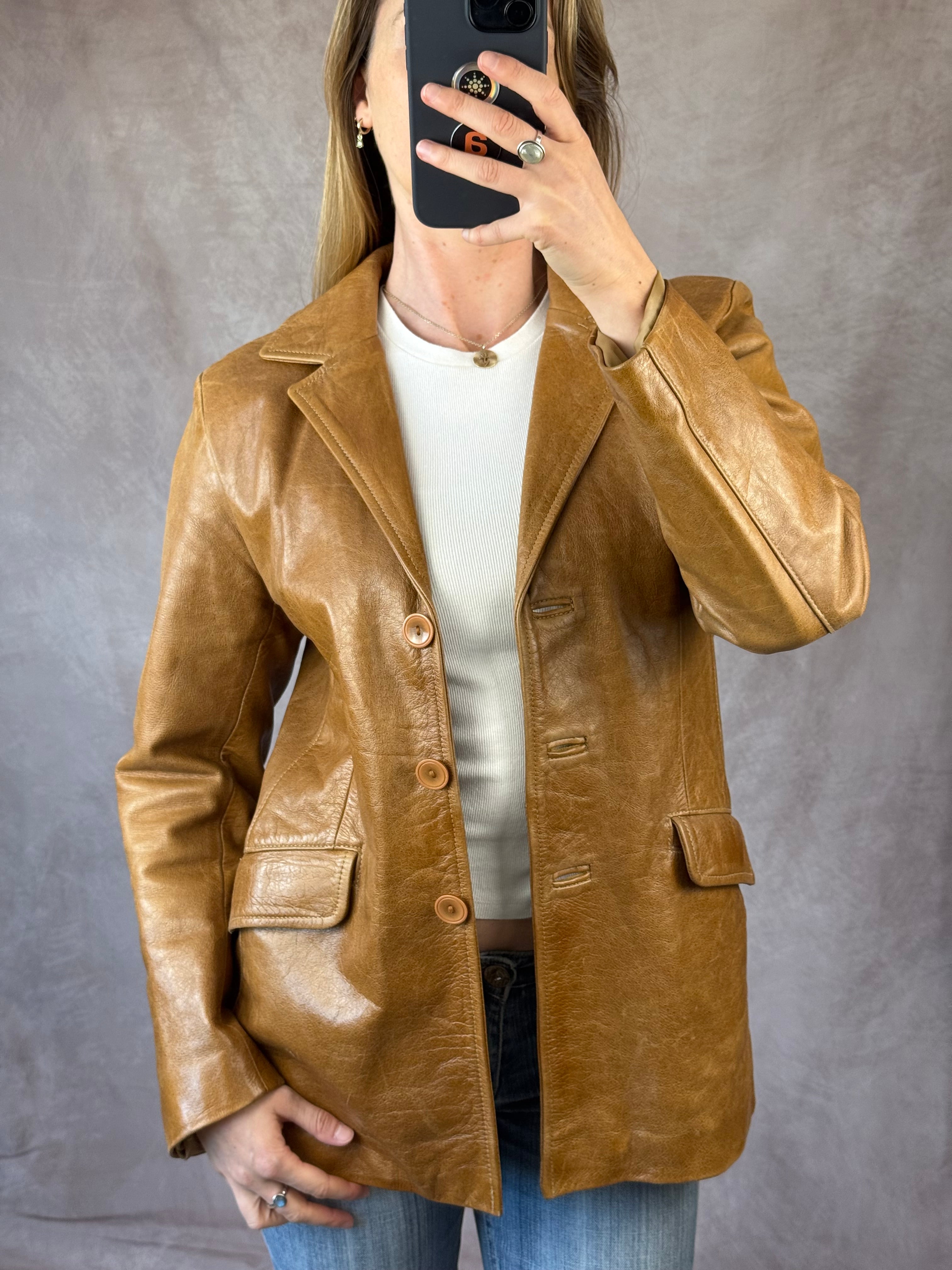 Vintage Y2K brown leather blazer jacket (L)