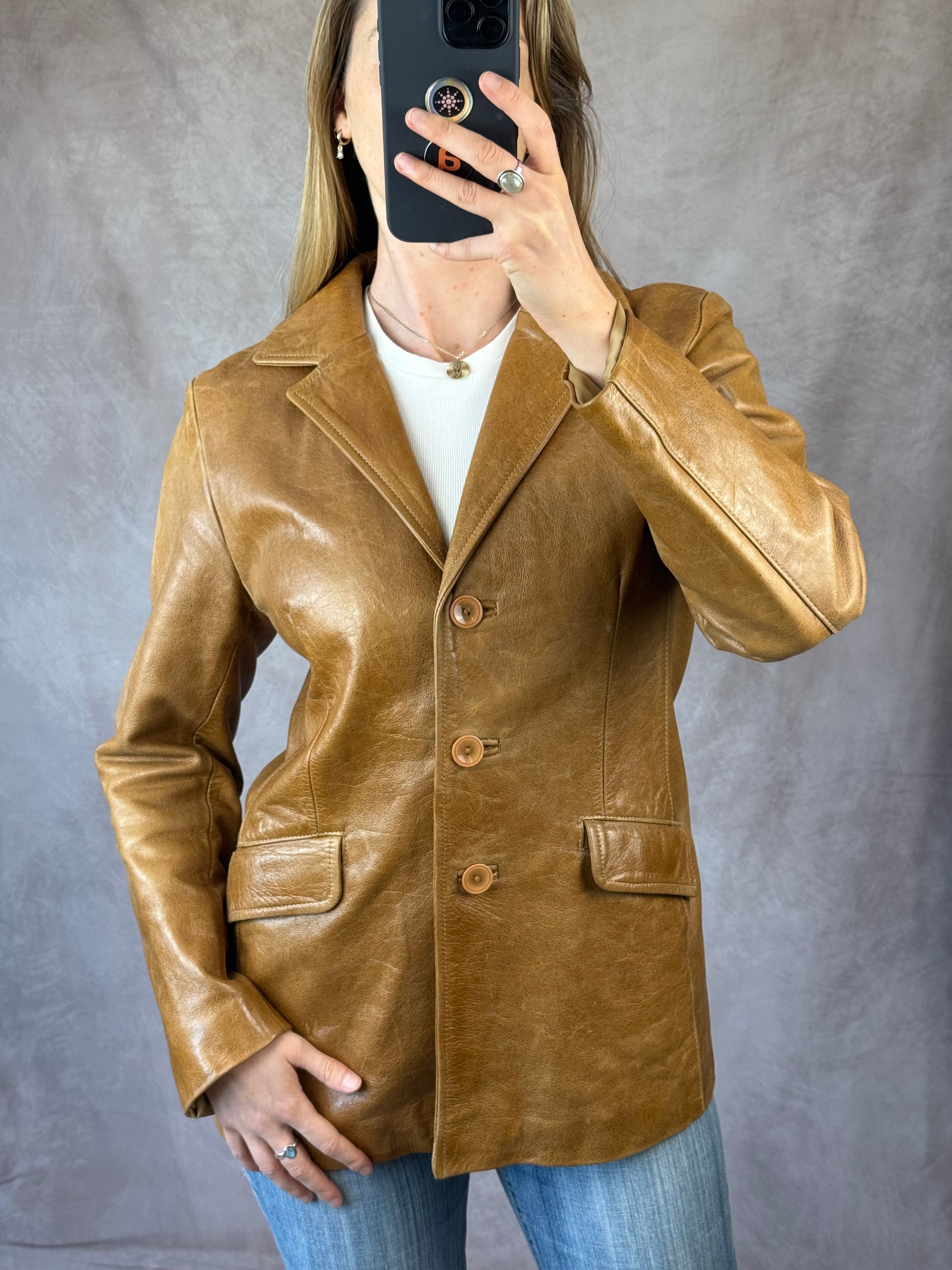 Vintage Y2K brown leather blazer jacket (L)