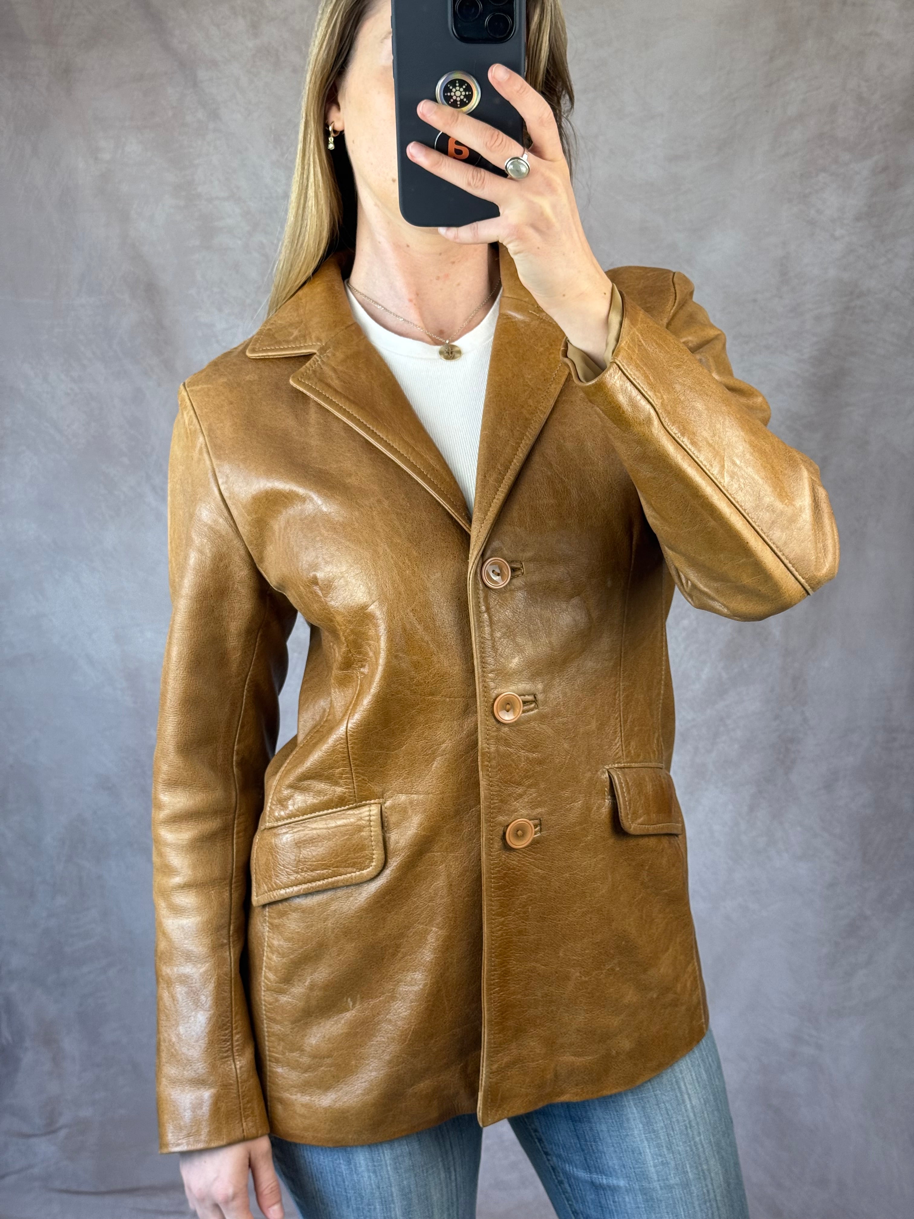 Vintage Y2K brown leather blazer jacket (L)