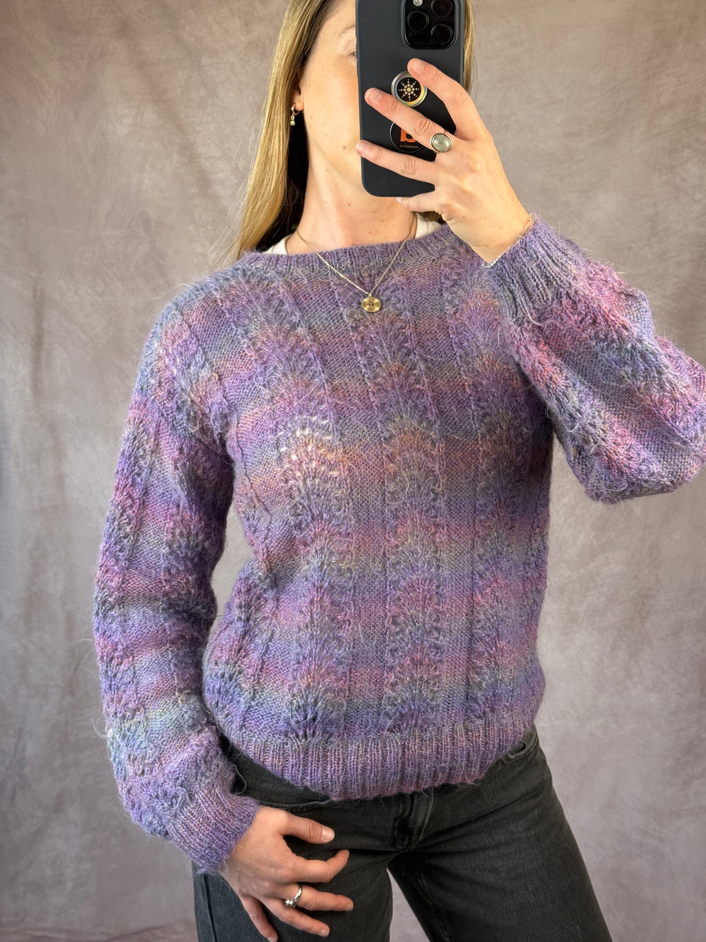 Vintage pastal lilac coloured knitted jumper (S)