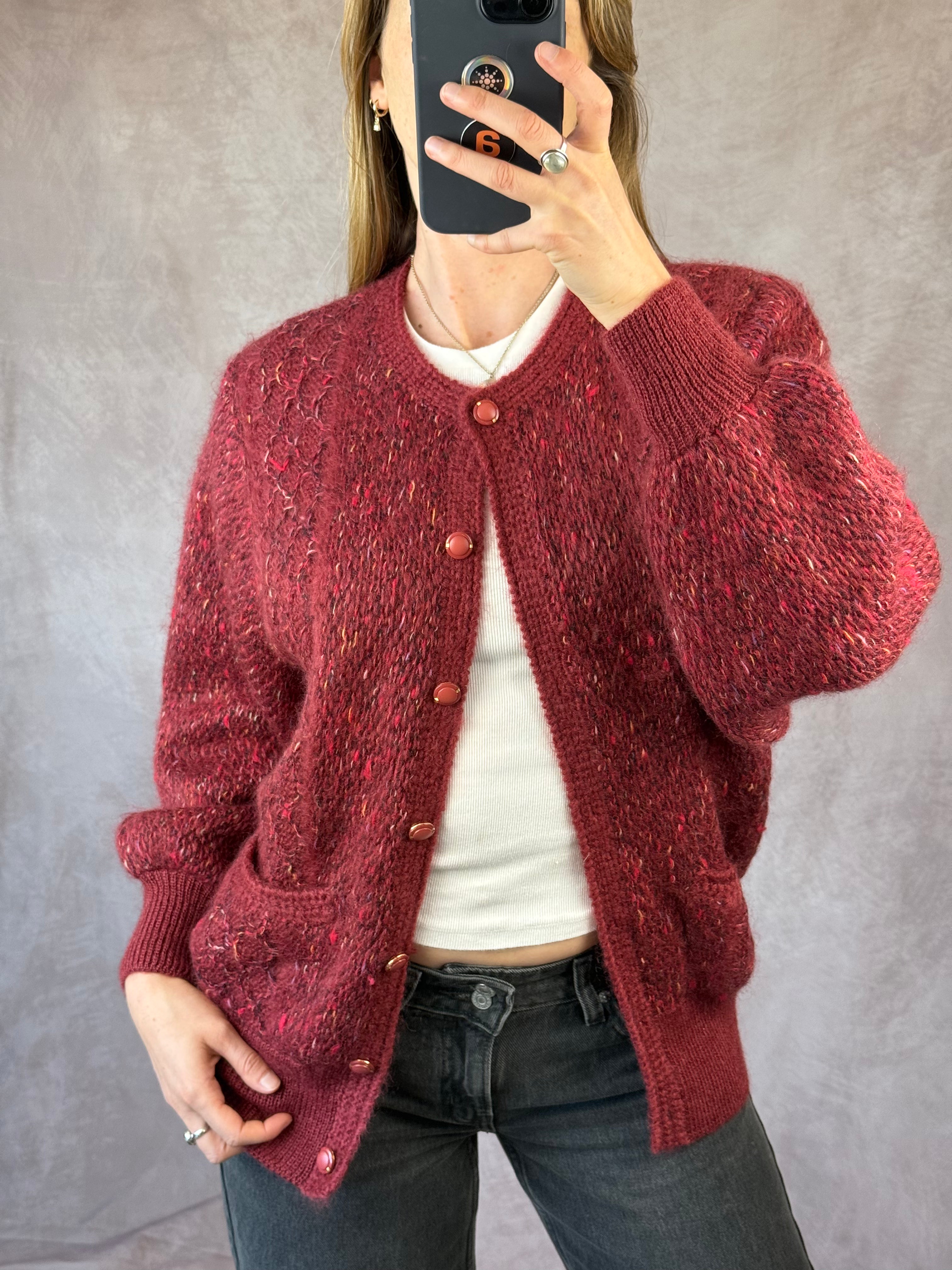 Vintage whimsical pink knitted jumper (L)